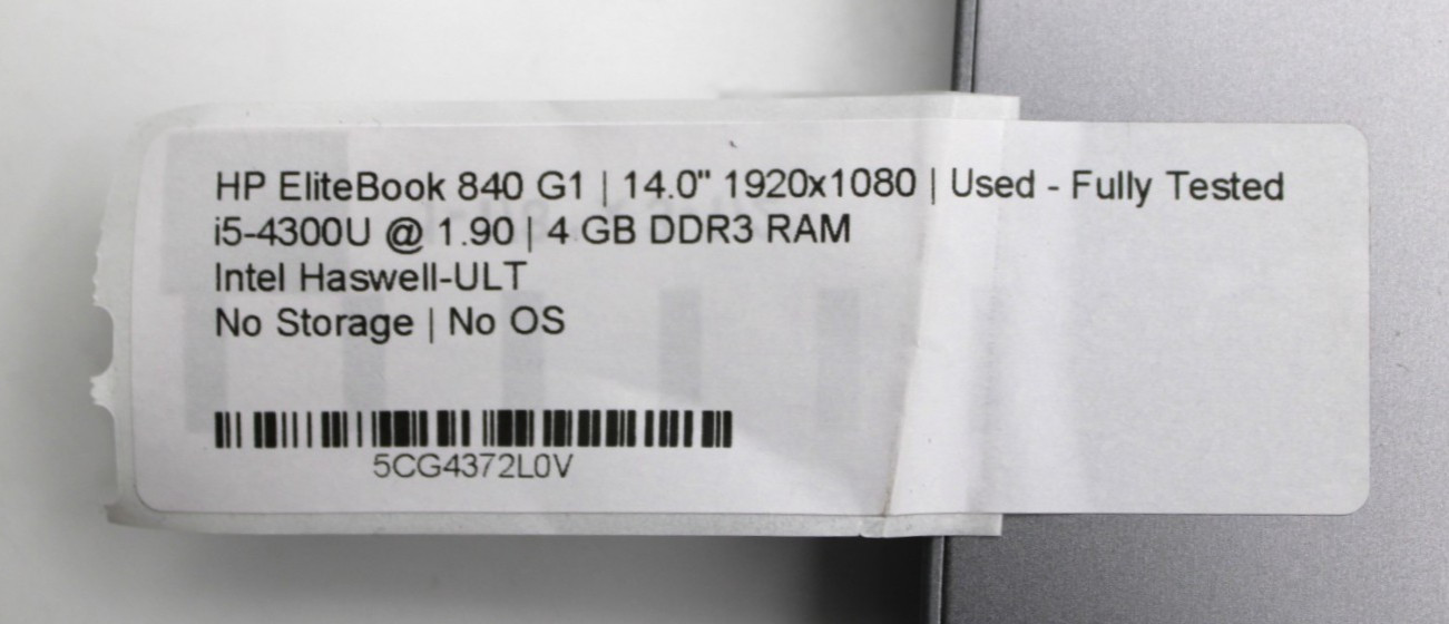HP Elitebook 840 G1 i5-4300U@1.9GHz 4GB DDR3 NO STORAGE OR OS *USED/TESTED*