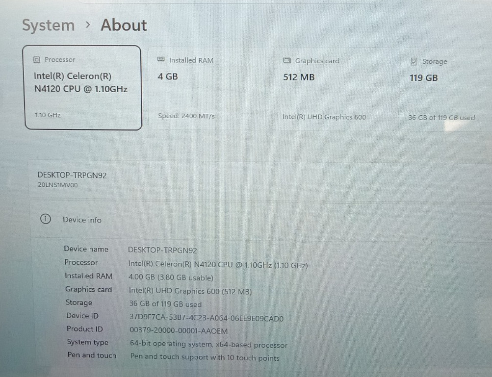 Lenovo ThinkPad Yoga 11e 11.6″ (128GB SSD, Celeron N4210, 4GB RAM)
