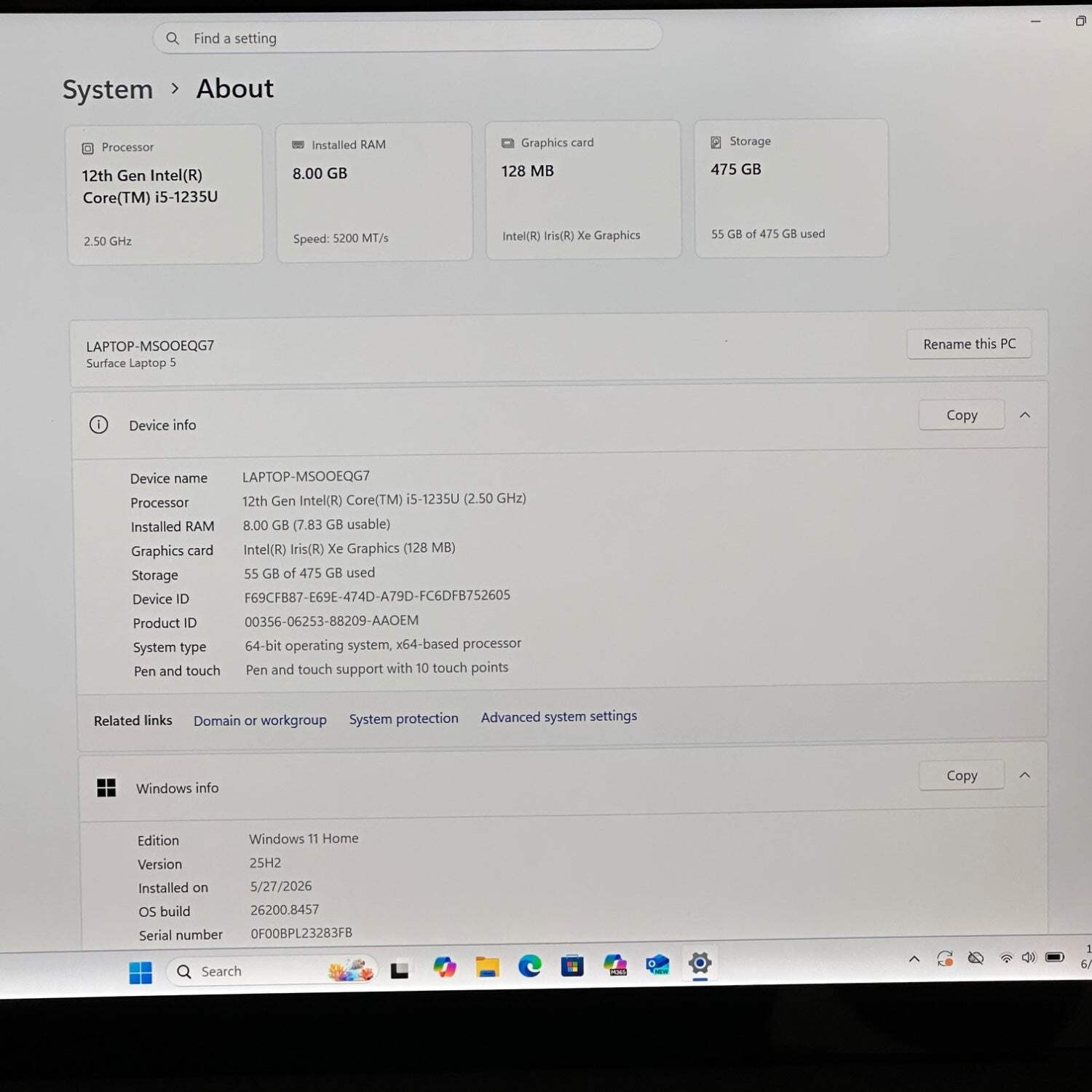 Microsoft Surface Laptop 5 1951 13.5″ i5-1235U 1.3GHz 8GB RAM 512GB SSD