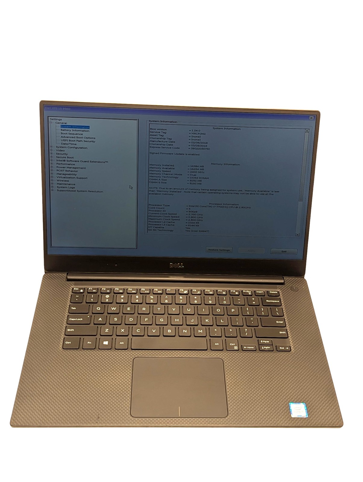 Dell XPS 15 9560 I7-7700HQ 15.6″ 2.89GHZ 16GB RAM 1TB SSD Grade D