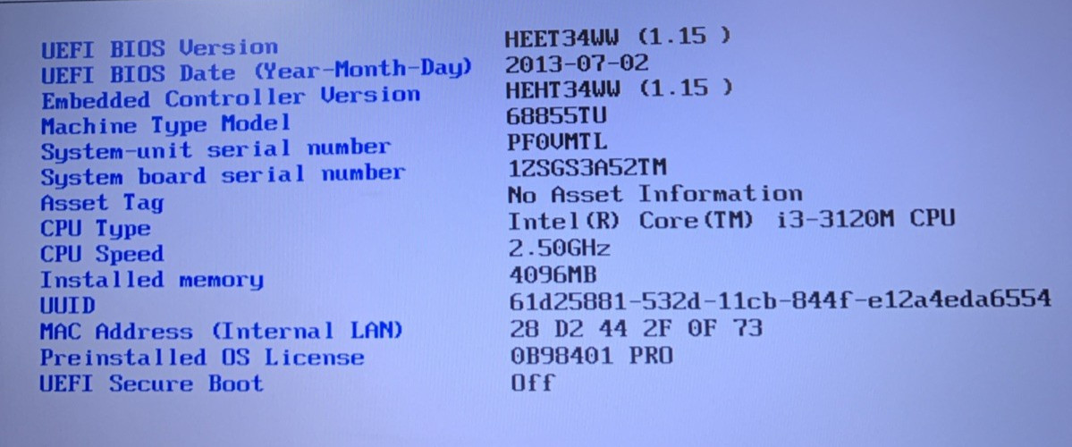 Lenovo ThinkPad Edge E531, Intel i3-3120M@2.5GHz, 4GB RAM, No HDD/OS, Tested