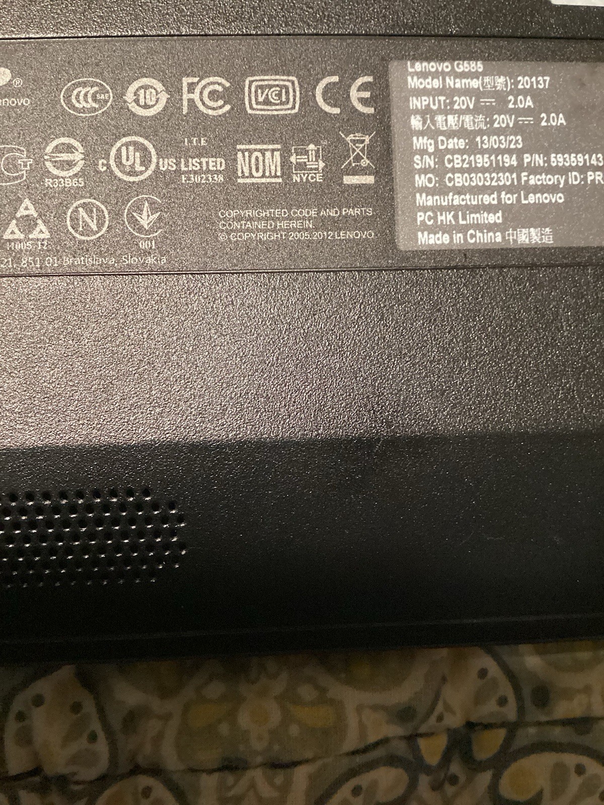 Lenovo G585 G Series 15.6″ AMD E1-1500 1.48GHz 4GB RAM Win10
