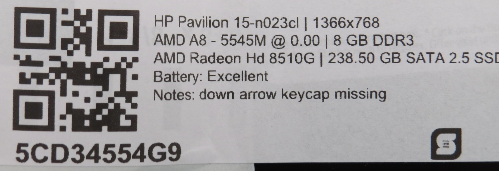 HP pavilion 15 | AMD A8 @ 1.7GHz | 8GB DDR3 | 238GB SSD | 15.6″ | No OS