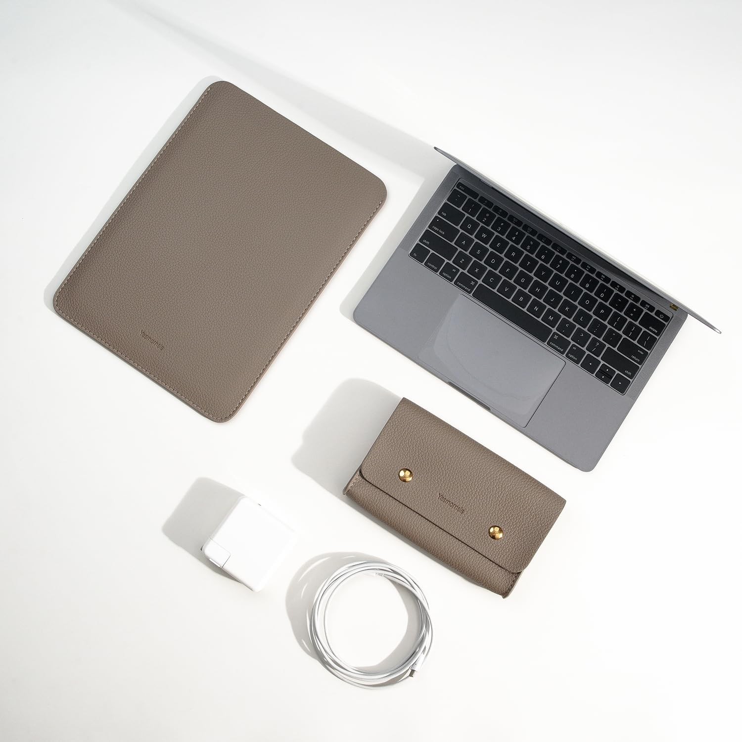 16Inch PU Leather Padded Laptop Sleeve for MacBook Pro 15 & 16 with Charger Pouc