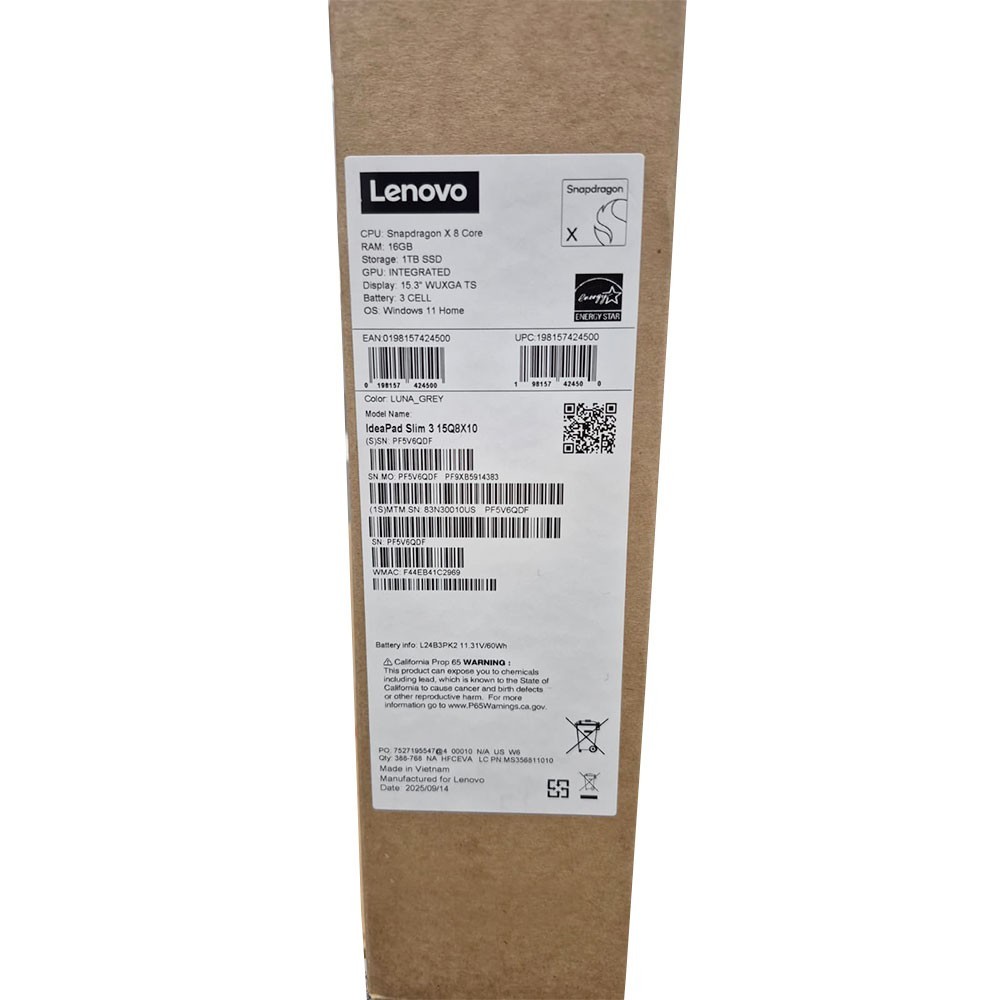 Lenovo IdeaPad Slim 3 15Q8X10 – 15.3″ WUXGA Touch Snapdragon X 16GB RAM 1TB SSD