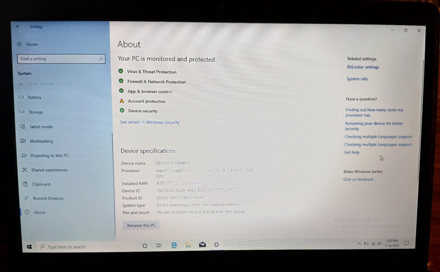 Sony Vaio PCG 71318L Laptop Intel Core i3 – Please see pictures full details