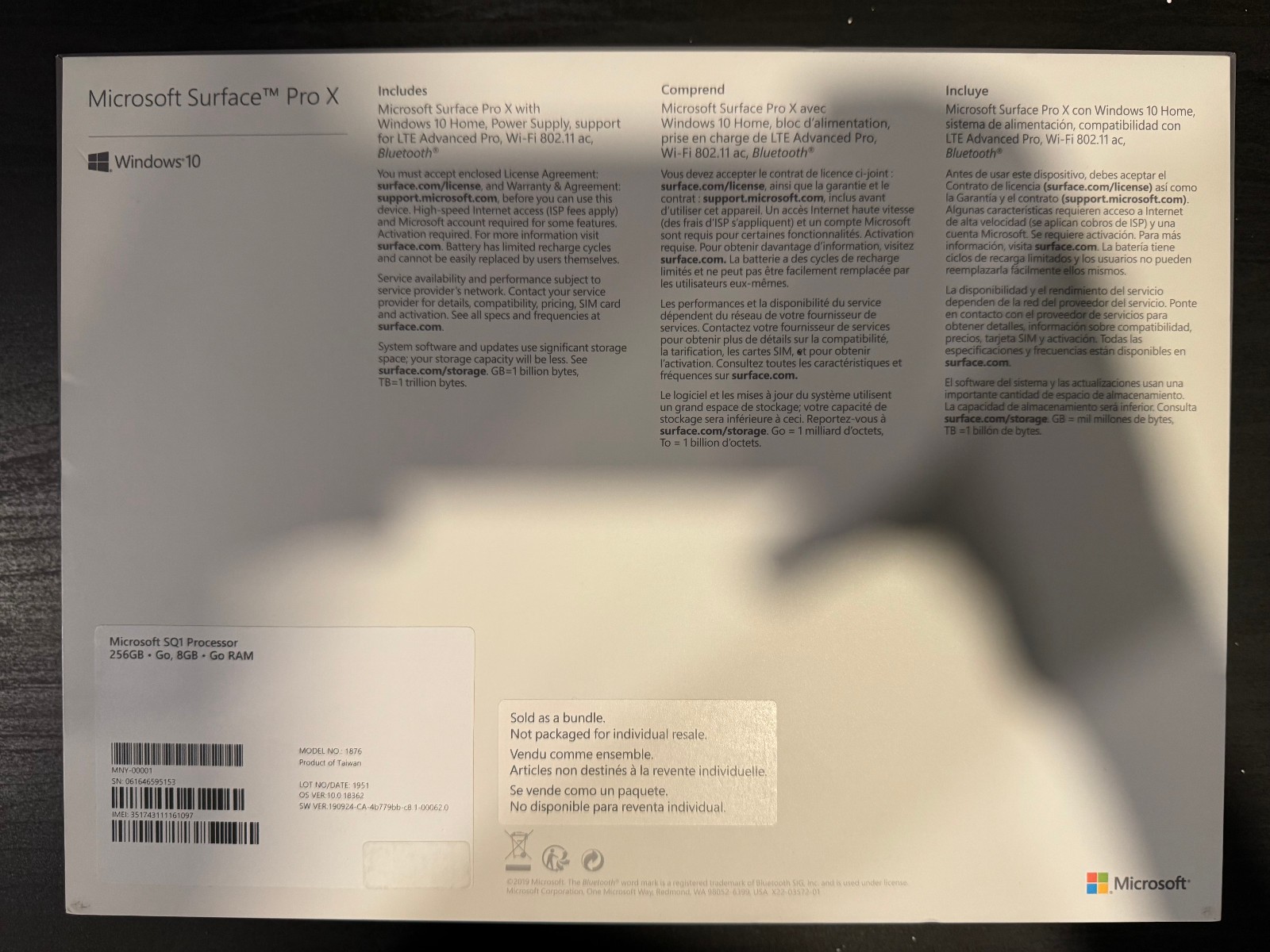 Microsoft Surface Pro X 13″ Touch 256GB SSD, Microsoft SQ1, 3.00 GHz, 8GB,