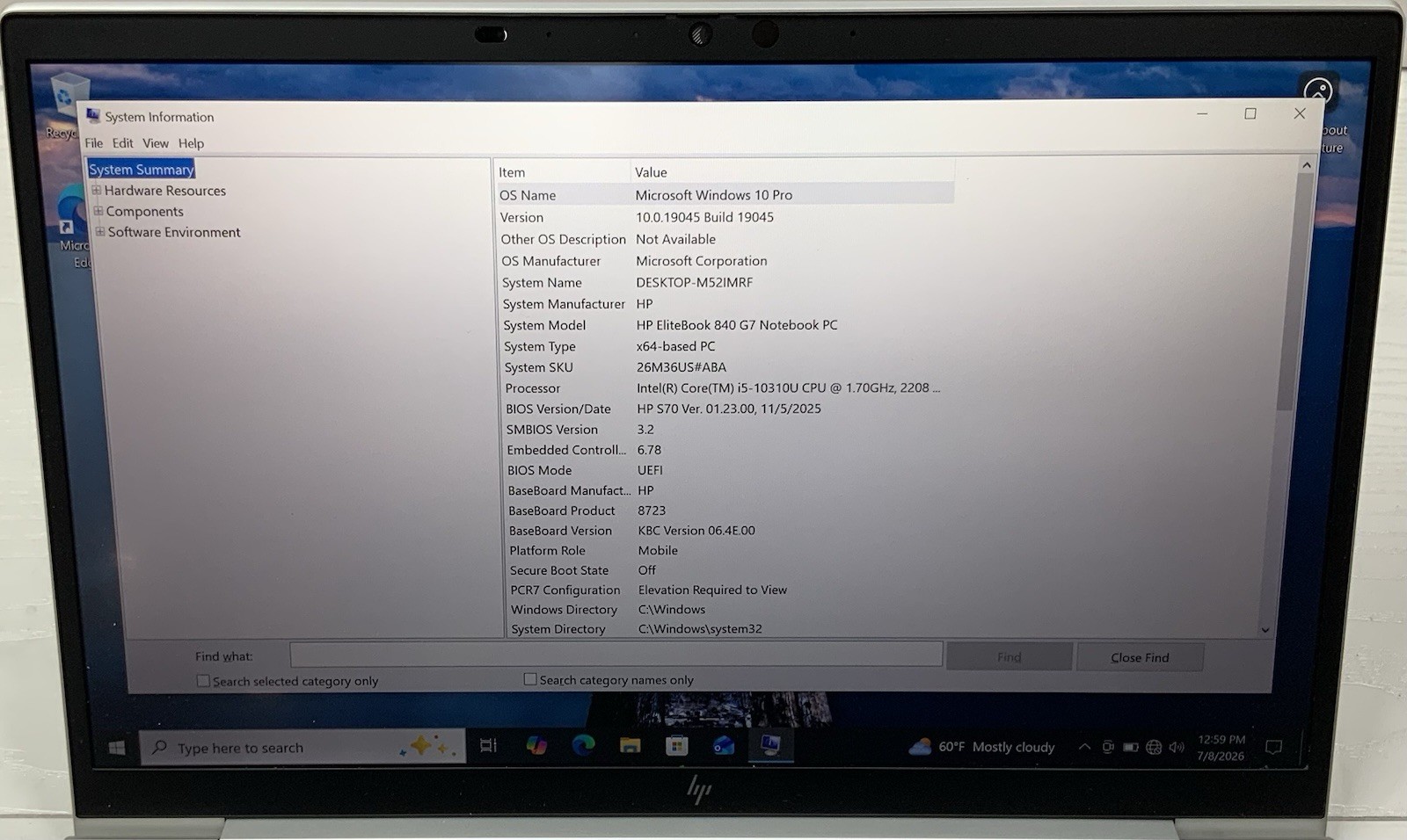 HP EliteBook 840 G7 14″ Intel i5-10310U 16GB DDR4 512GB NVMe | Win 10 Pro