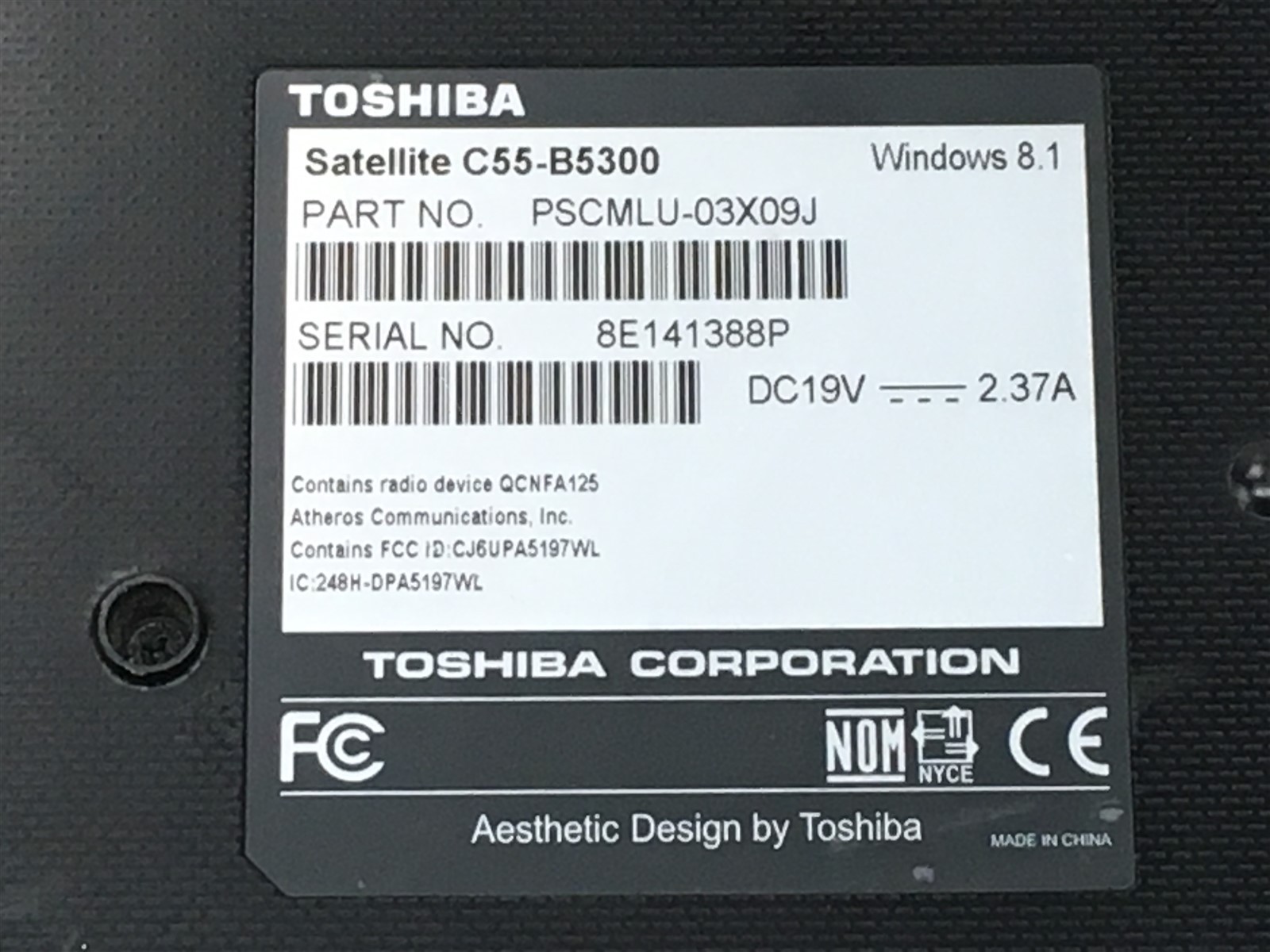 Toshiba Satellite Laptop Celeron N2840 2.16GHz 4GB RAM 500GB HDD Win 8.1 15.5″