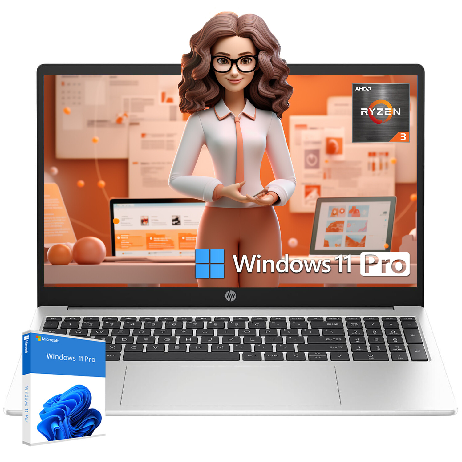 2025 HP 255 G10 Laptop,15.6″ FHD Ryzen 3 7330U,64RAM 1TB SSD Grey+Win11pro