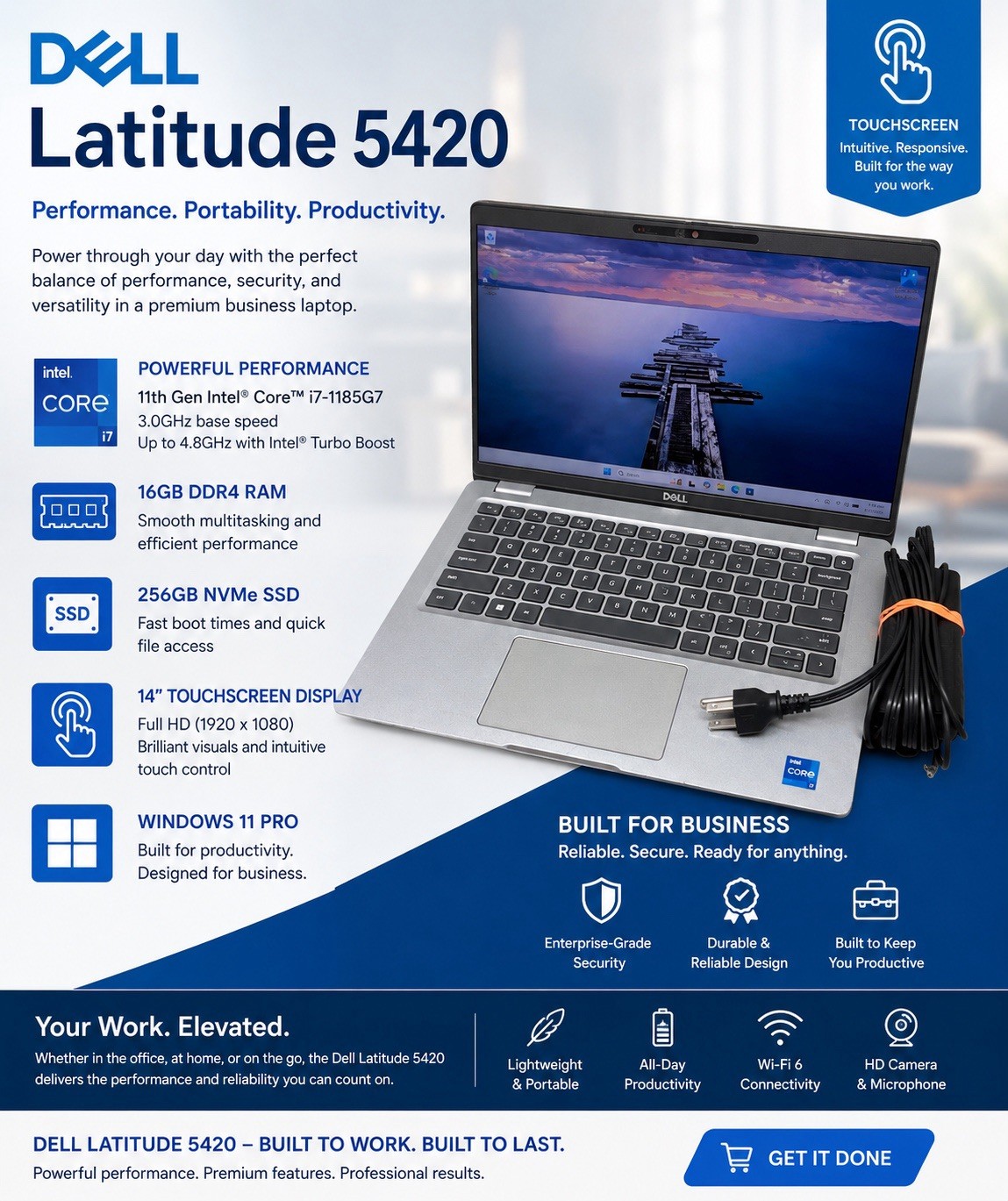 Dell Latitude 5420 Laptop 3GHz i7-1185G7 16GB 256GB SSD – Touchscreen WIN11P