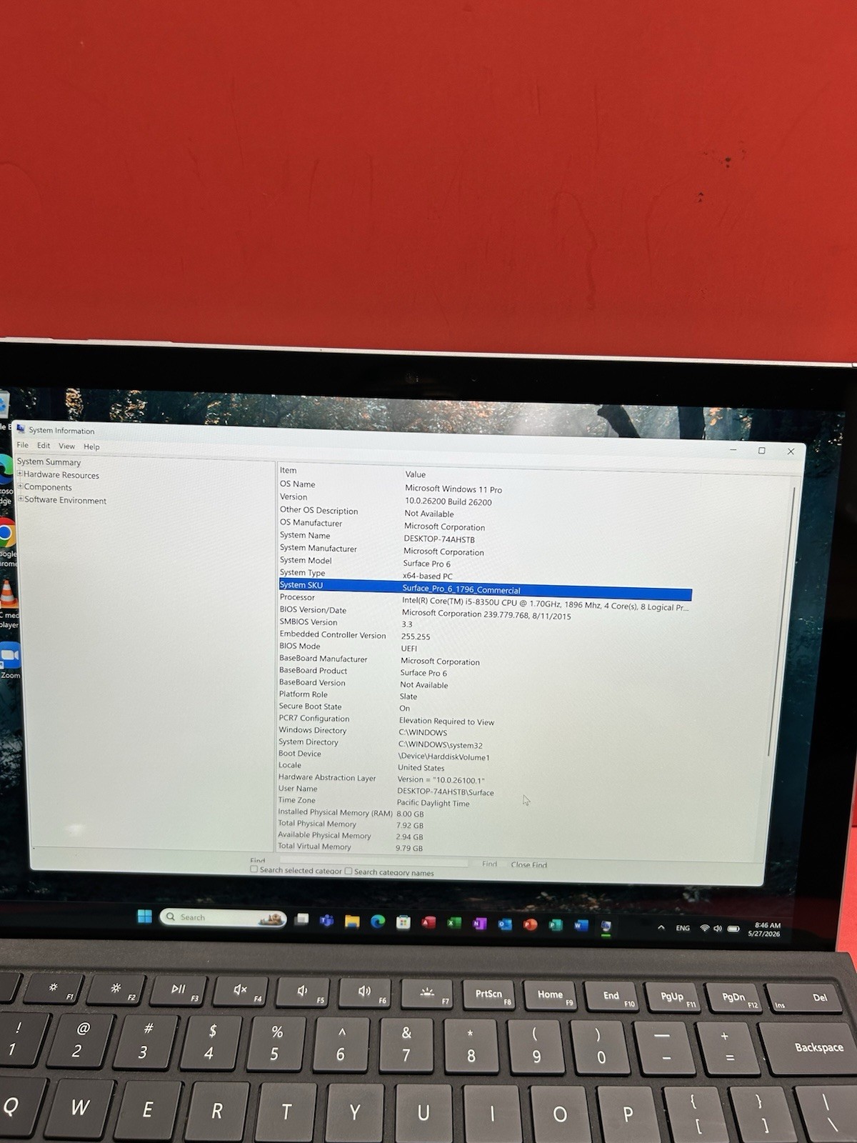 Microsoft Surface Pro 6 13” 1796 Tablet 8th i5‑1.7GHz 8GB 256GB Windows 11pro