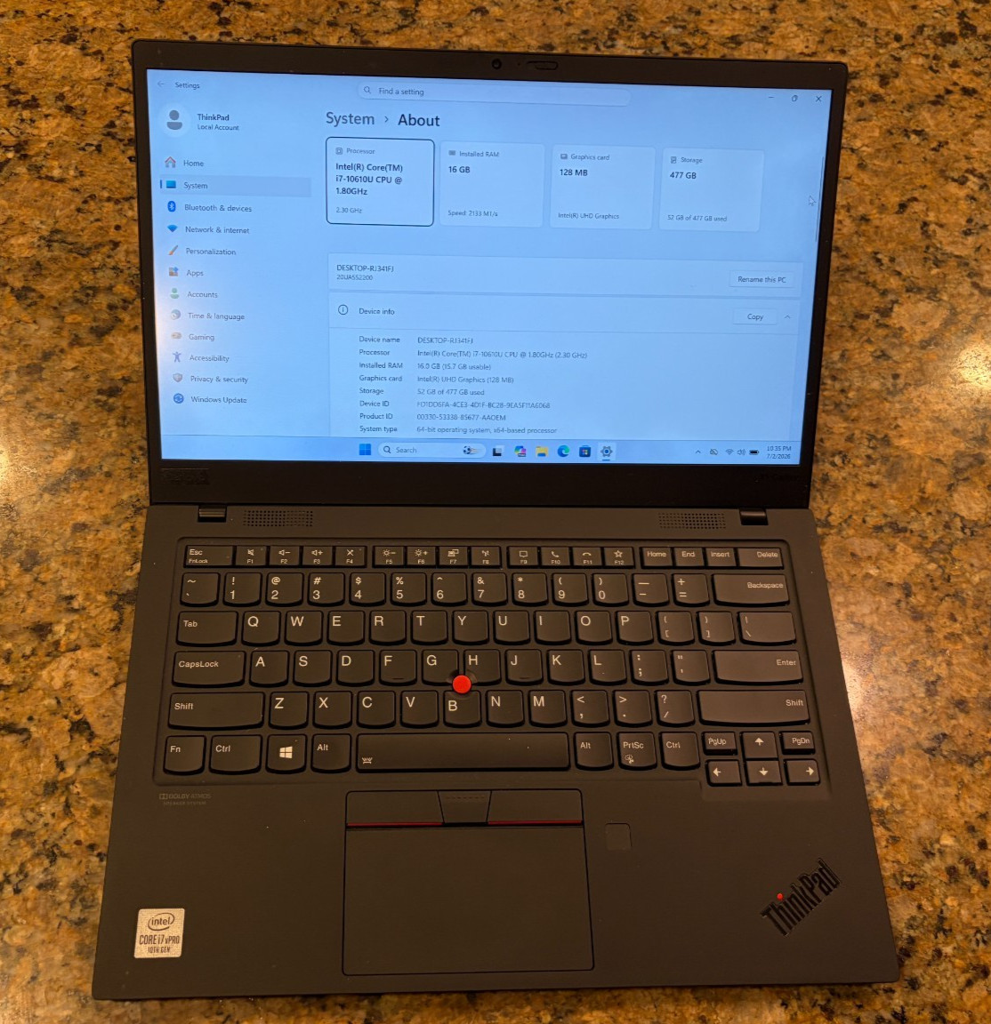 Lenovo ThinkPad X1 Carbon Gen 8 Intel i7 10510U 16GB RAM 512GB SSD 14″ FHD