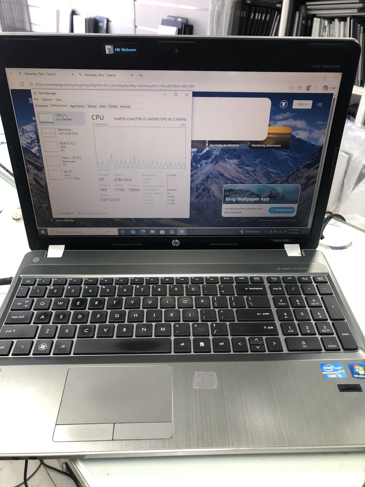 HP ProBook 4530s 15.6″ Laptop i5 2nd Gen 8GB RAM 250GB HDD Windows 10
