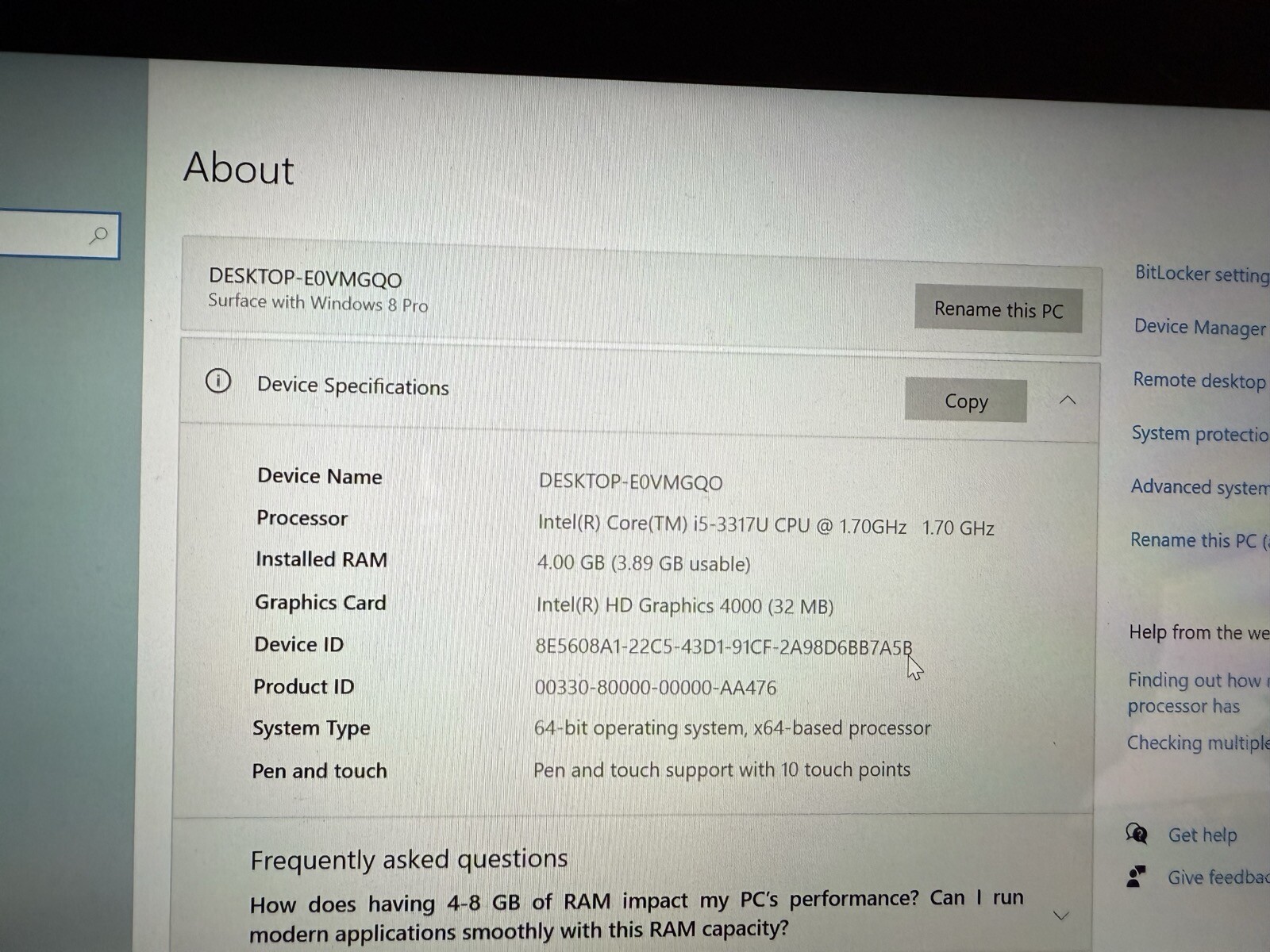 10.6″ Surface Pro Intel i5-3317U @ 1.7GHz / 4GB RAM / 64GB SSD / Bad Battery