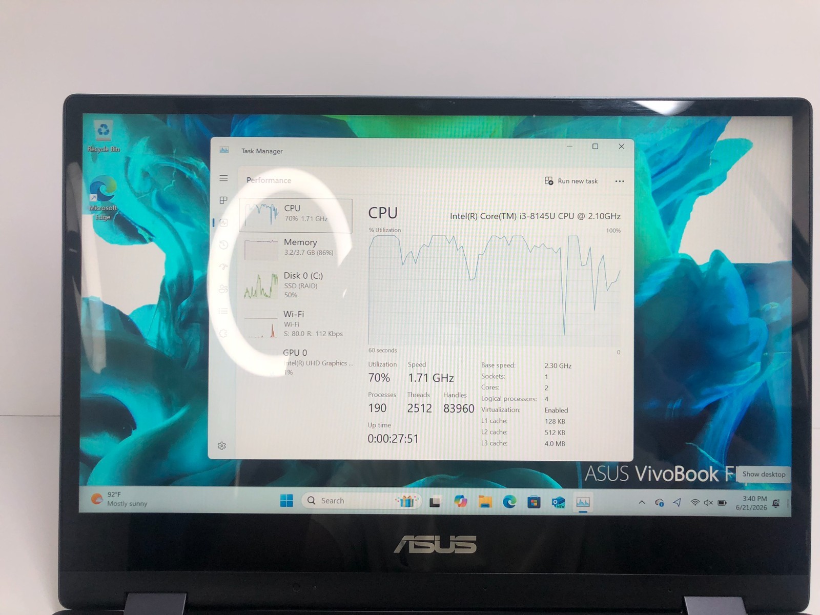 ASUS VivoBook Flip TP412F 14″ i3-8145U 4GB RAM 128GB SSD (Used)
