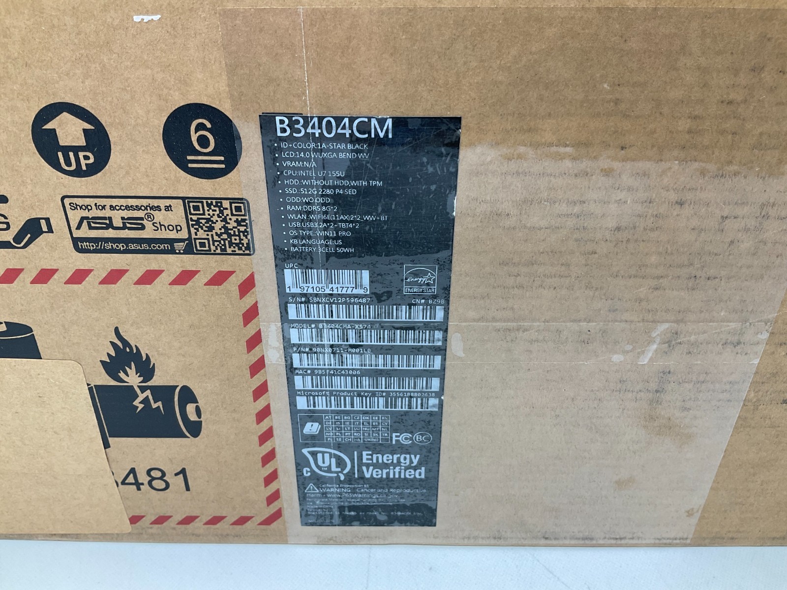 Asus ExpertBook B3 B3404 B3404CMA-XS74 14″ Notebook – Core Ultra 7 – 512Gb – 16G