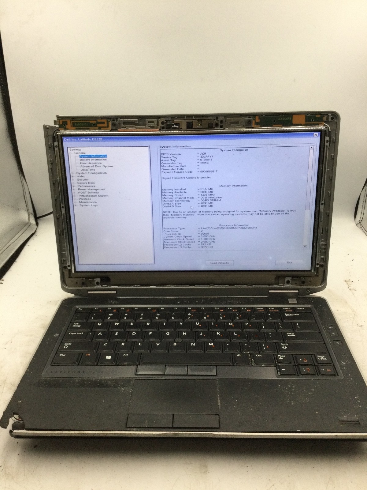 DELL LATITUDE E6330 – BOOTS TO BIOS/BAD LCD – INTEL I5 3320 – 8GB RAM – 13″ – BB