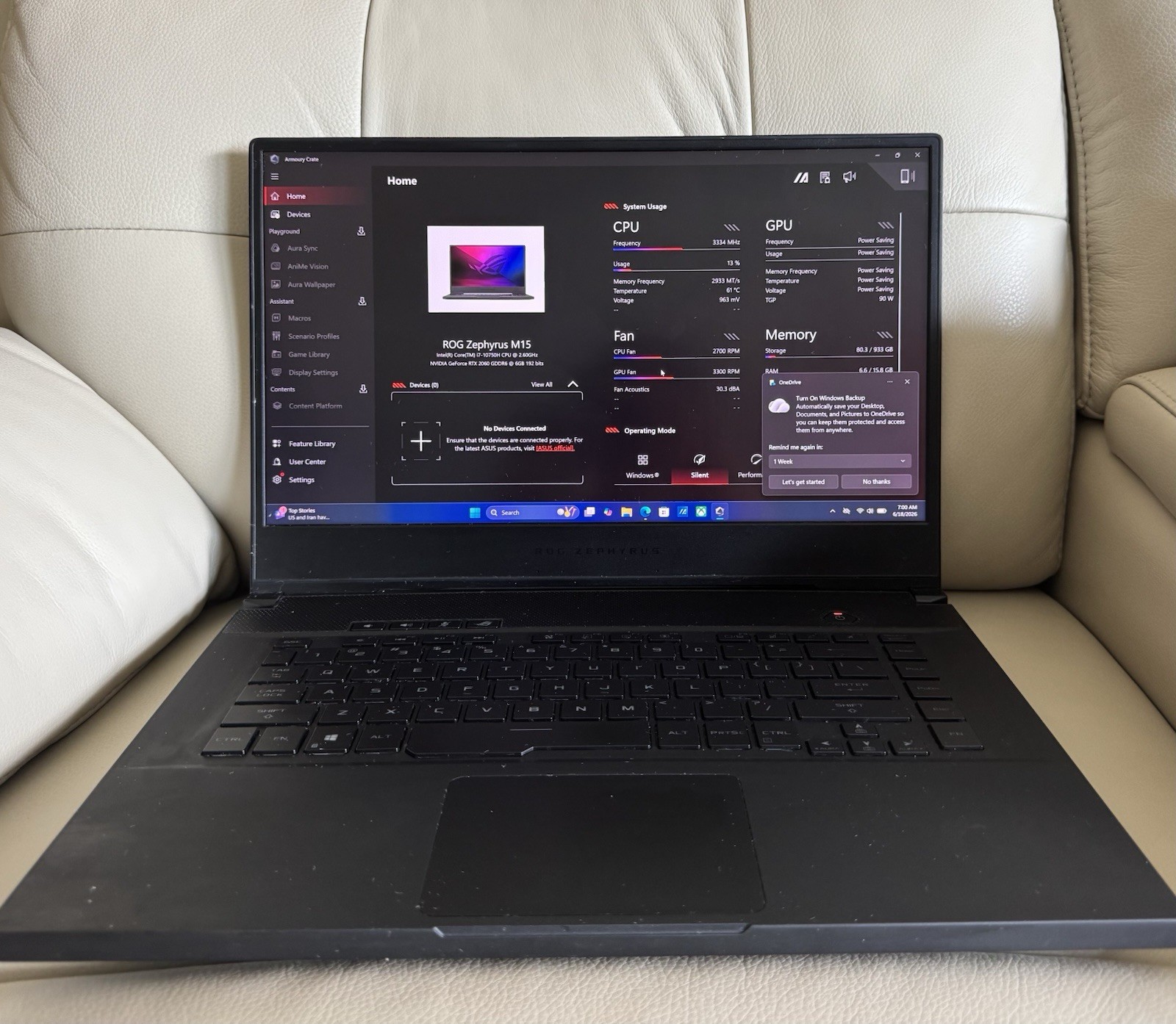 ASUS ROG Zephyrus M15 15.6″ 4K, RTX 2060, Intel i7-10750H, 16GB RAM, 1TB SSD