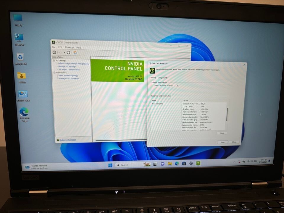 LENOVO P52 WORKSTATION LAPTOP NVIDIA