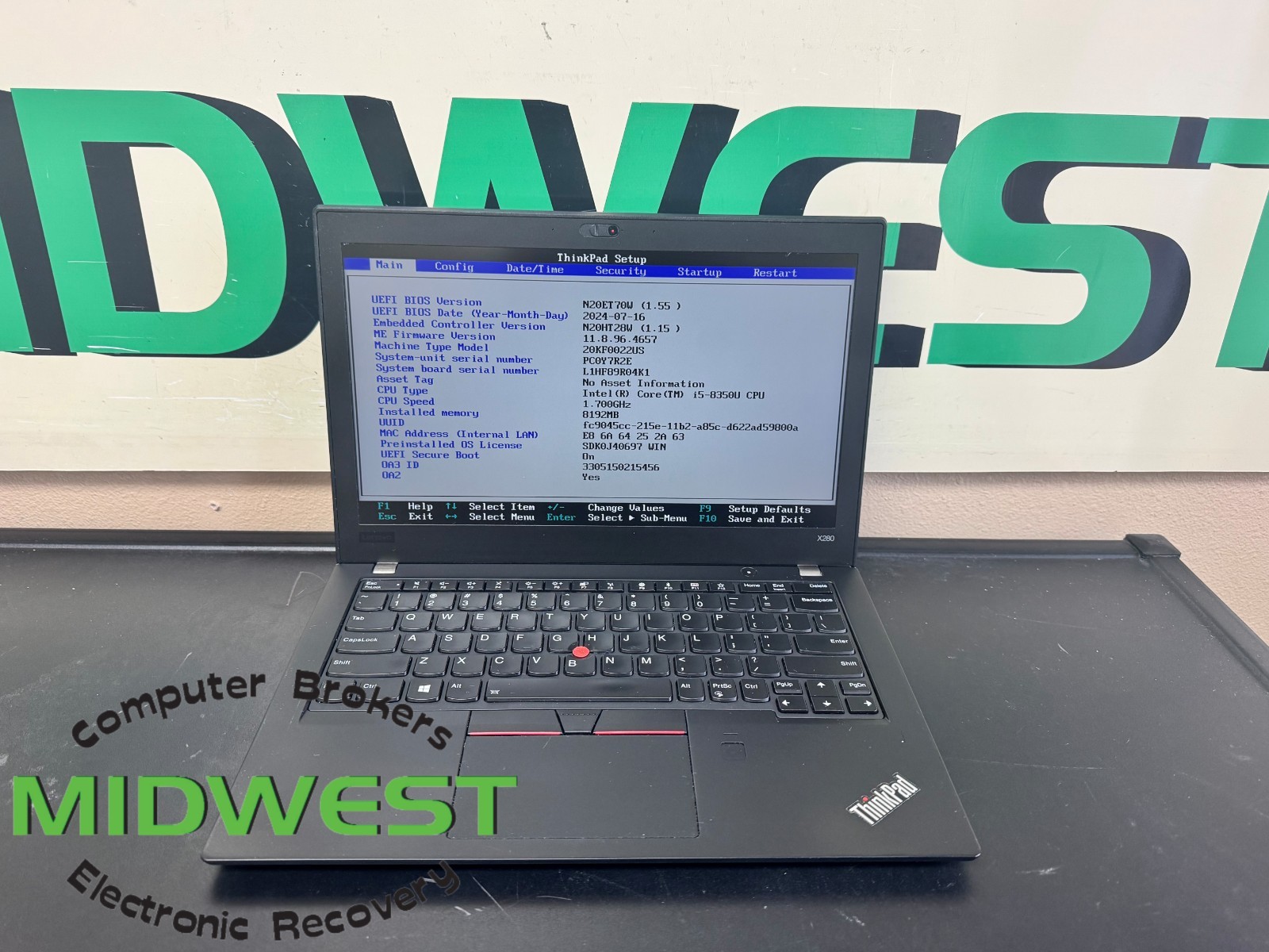 Lenovo ThinkPad x280 i5-8350U 1.7GHz 8GB RAM (NO OS/HDD/SSD)