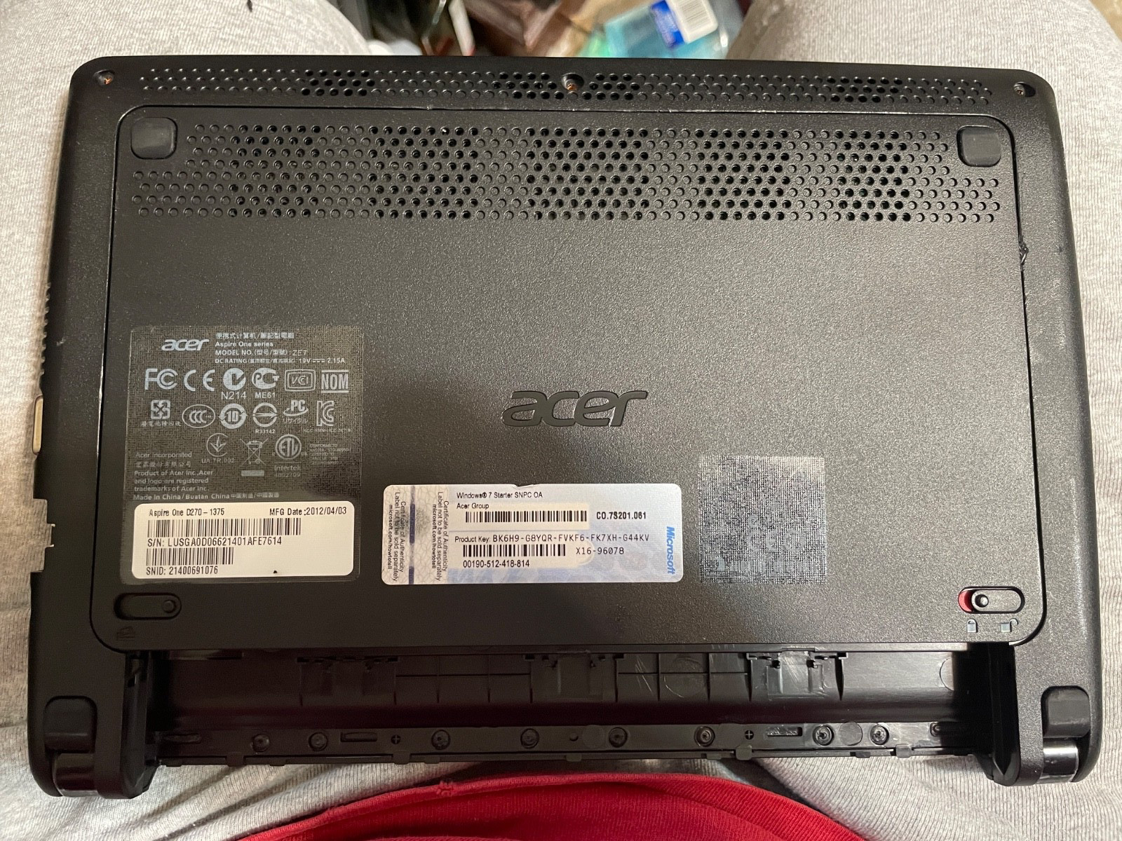 Acer Aspire One D255E Intel Atom N455 1.66GHz, Boots to Fresh W7 Starter.