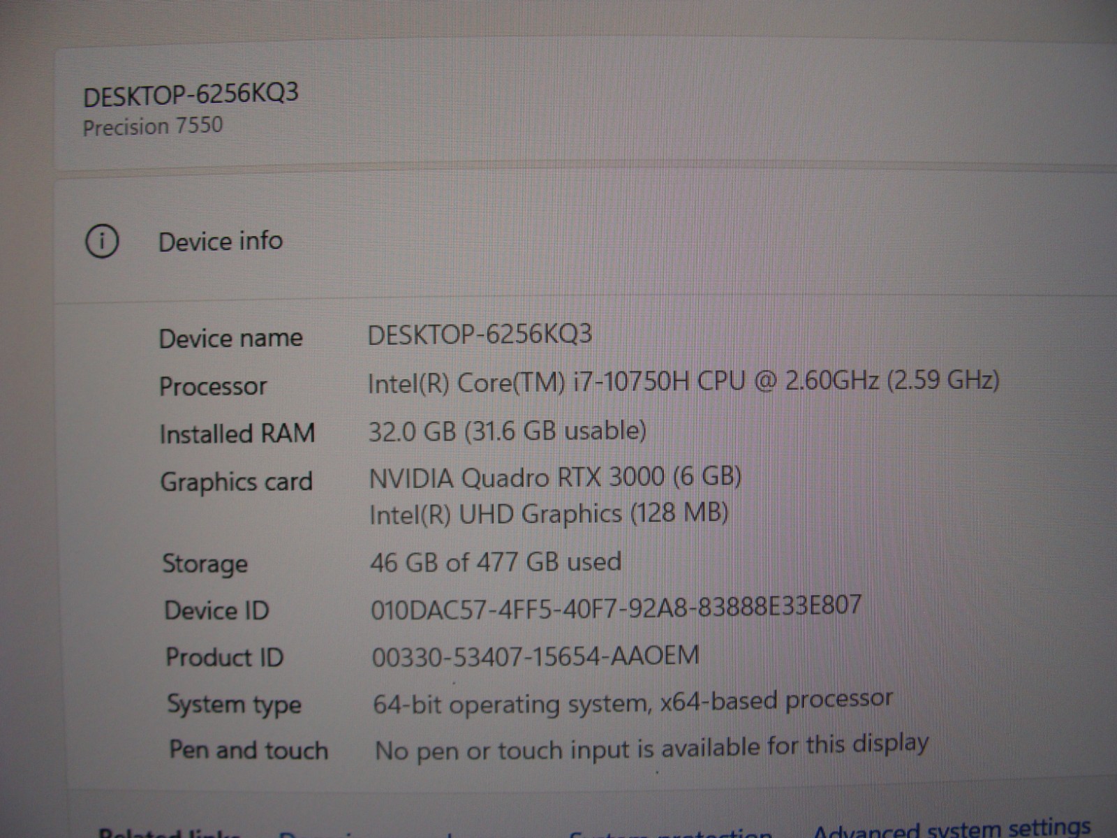Dell Precision 7550 Workstation 15.6″ FHD i7-10750H 2.6GHz 32GB 512GB RTX 3000