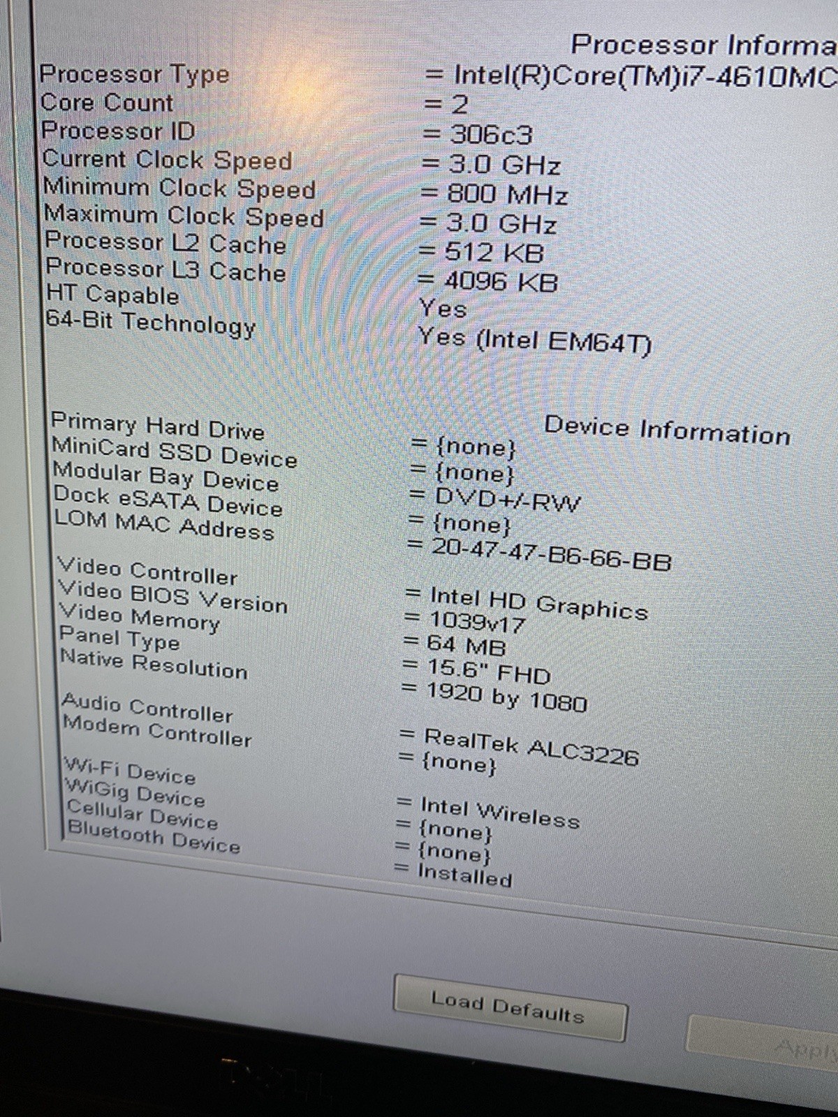 Dell Precision M2800 Intel i7-4610M 8GB RAM – AMD FirePro W4170M- NO HDD/BATT