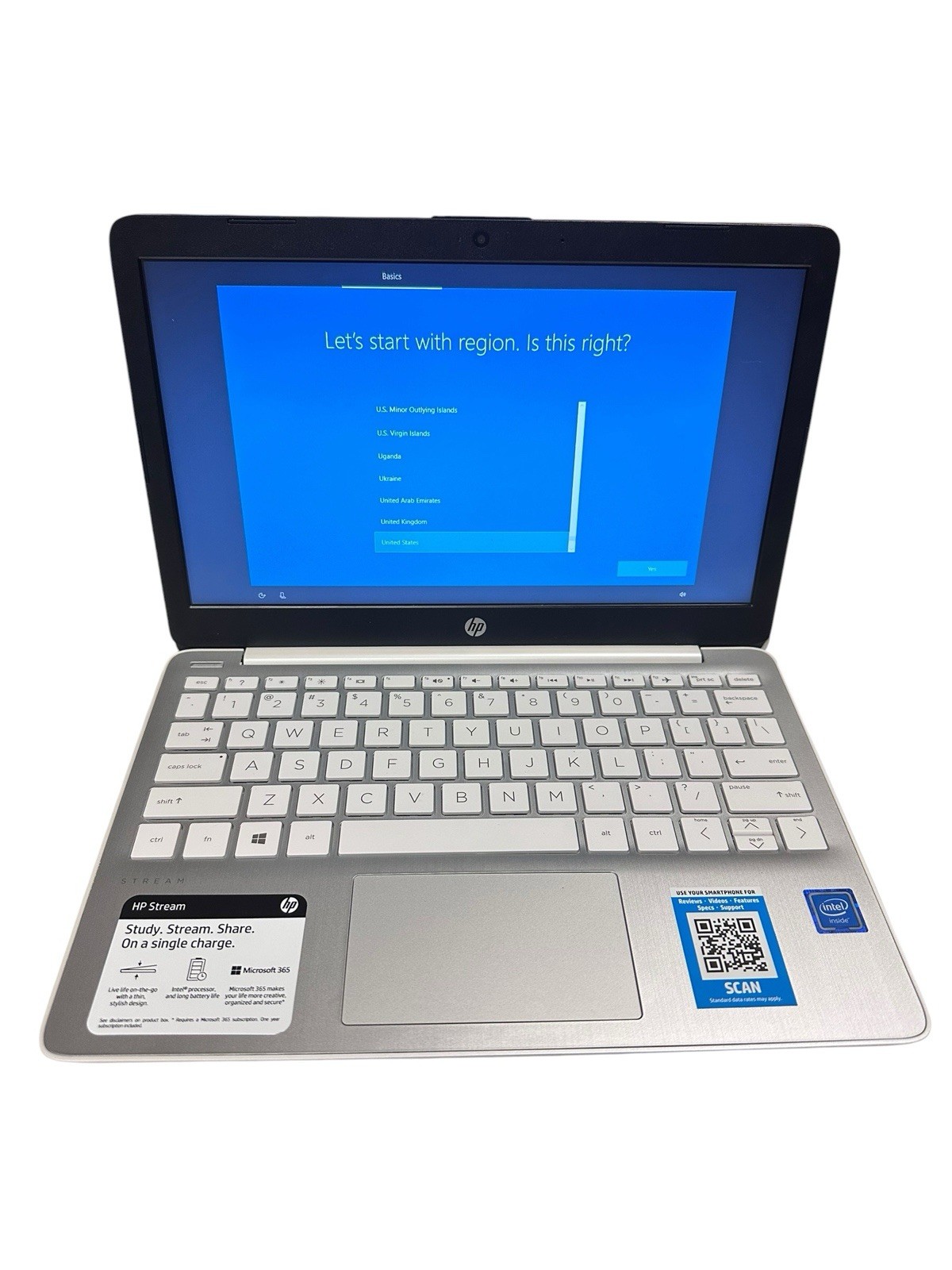HP Stream 11 ak0012dx 11.6” White Laptop 4GB RAM 32GB eMMC Tested Charger Read