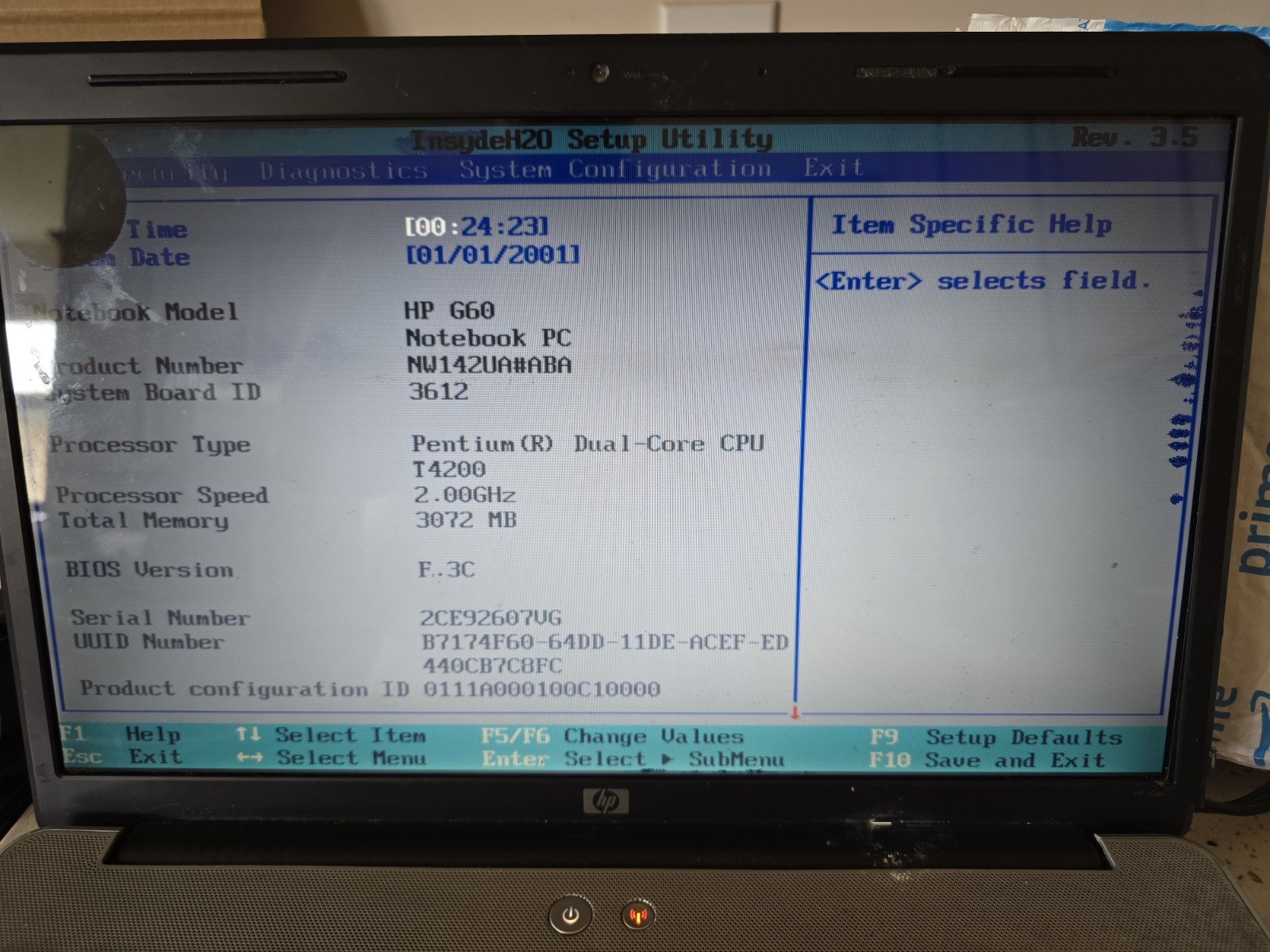 HP G60-441US Laptop Pentium Dual-Core T4200 2.00 GHz 3GB RAM For Parts/Not Work