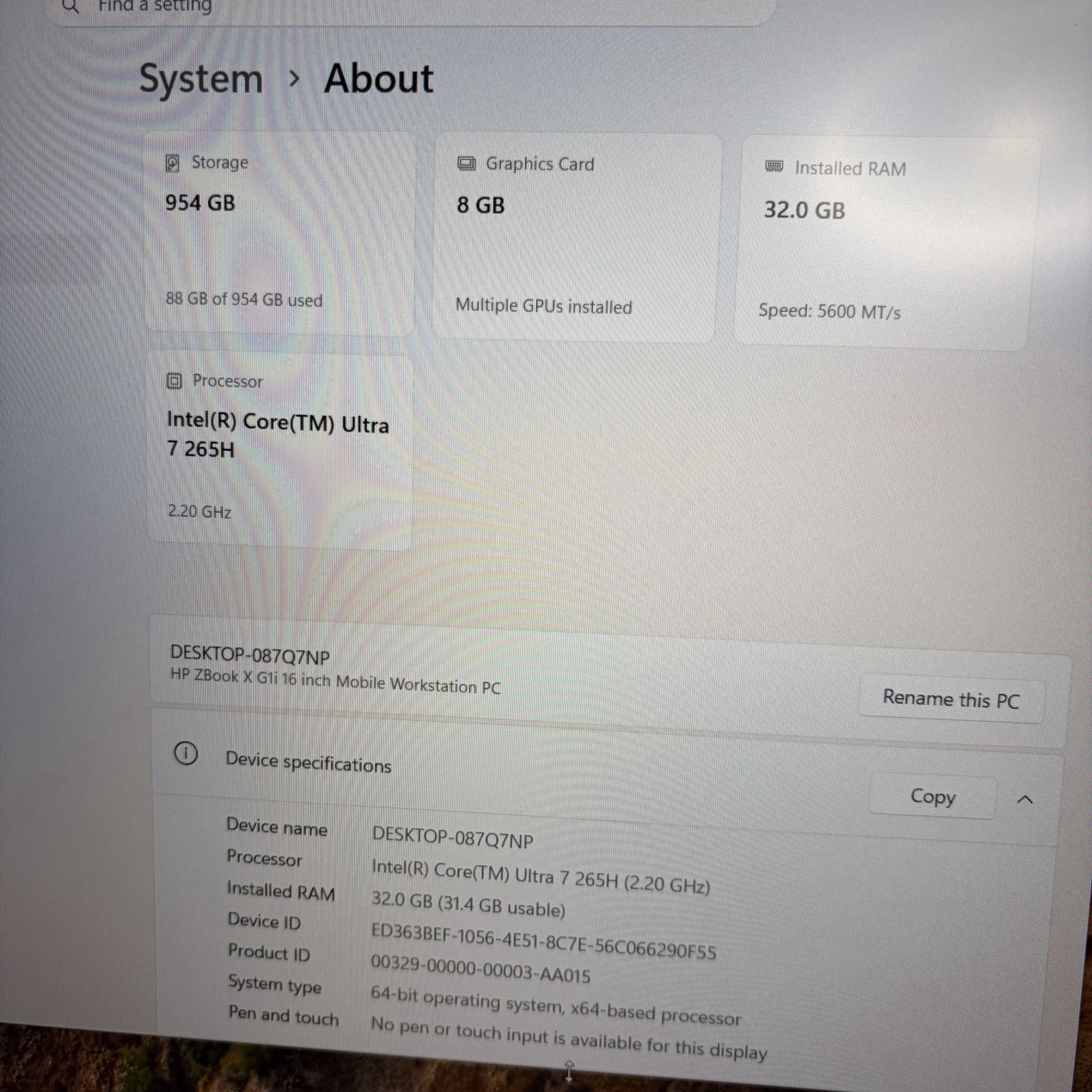 HP ZBook X G11 16″ Intel Core Ultra 7 , 32GB . 1TB SSD , Win 11