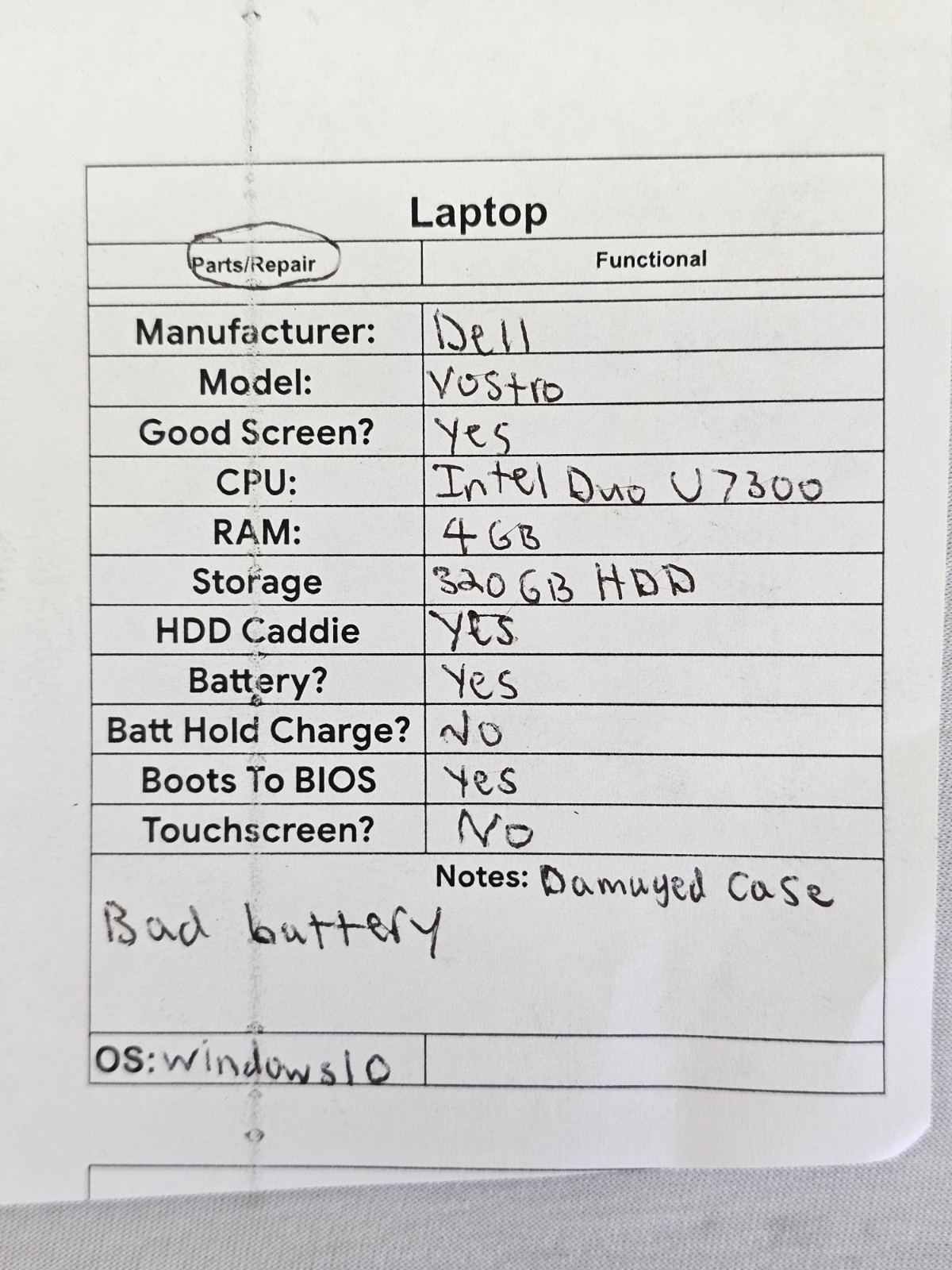 Dell Vostro V13 Laptop – Intel Duo U7300 – 4GB RAM – 320GB HDD – BAD BATT – READ