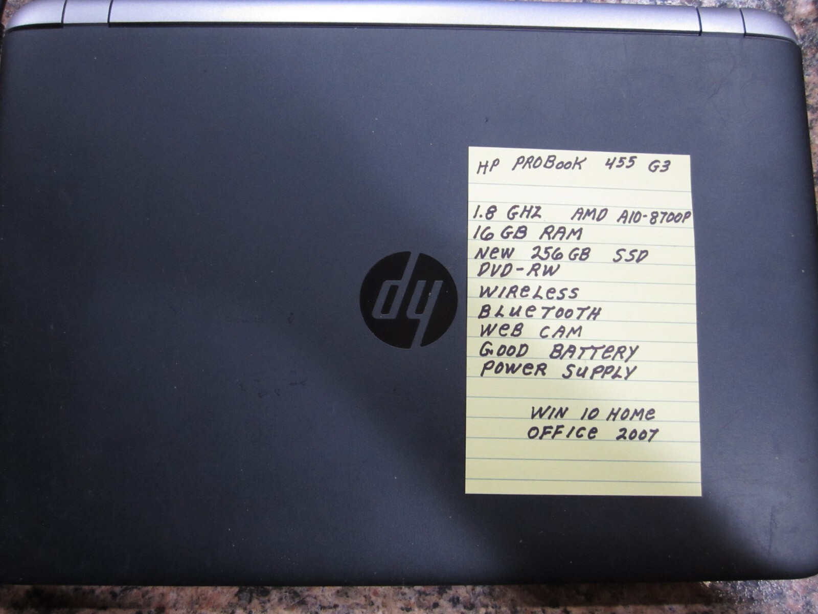 HP PROBOOK 455 G3 – 15.6″ | AMD A10-8700 | 16GB RAM | 256GB SSD | WINDOWS 10