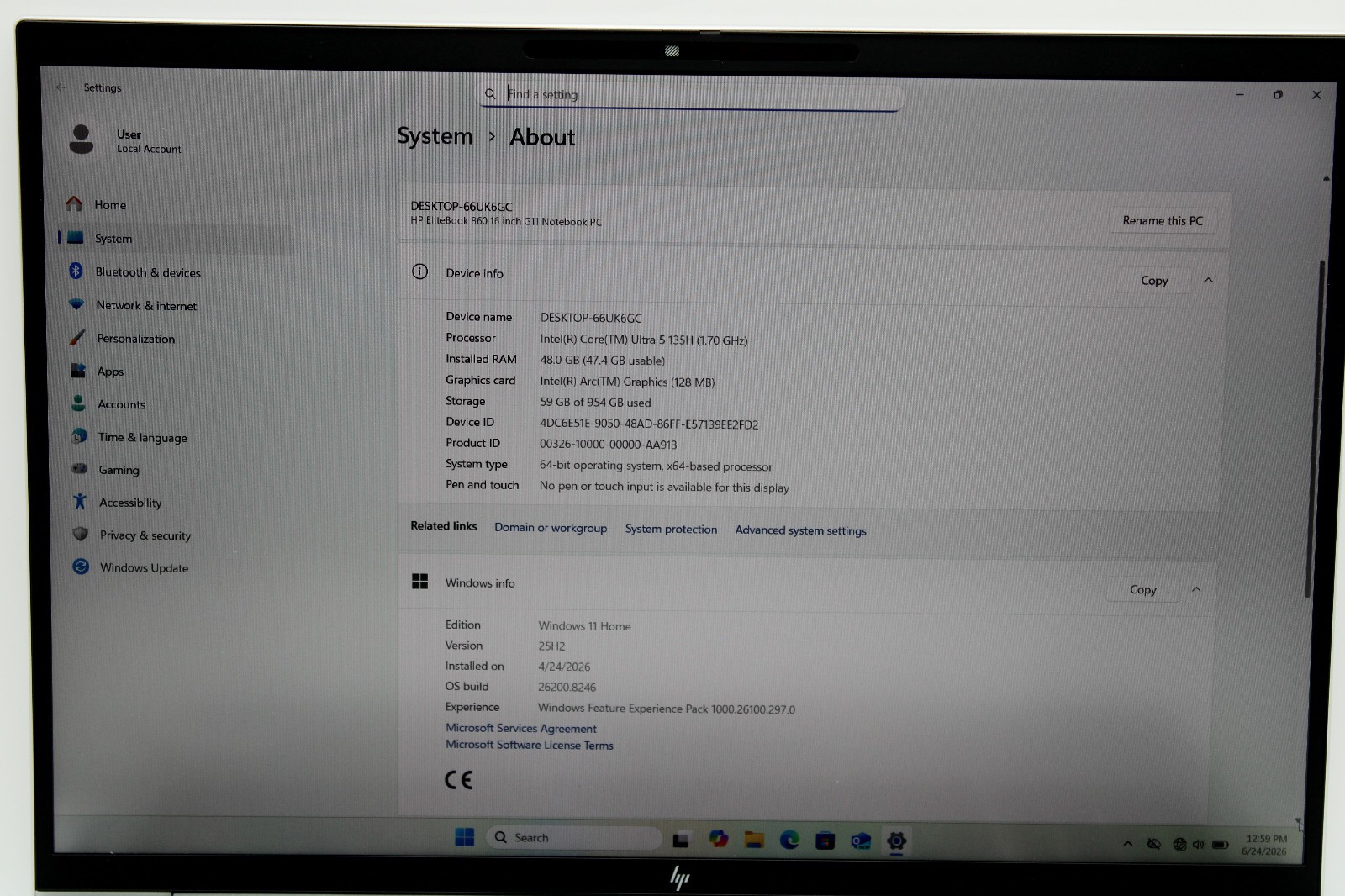 HP EliteBook 860 G11 Ultra 5 135U @ 1.6 GHz 48GB DDR5 1TB SSD W11Home *WTY