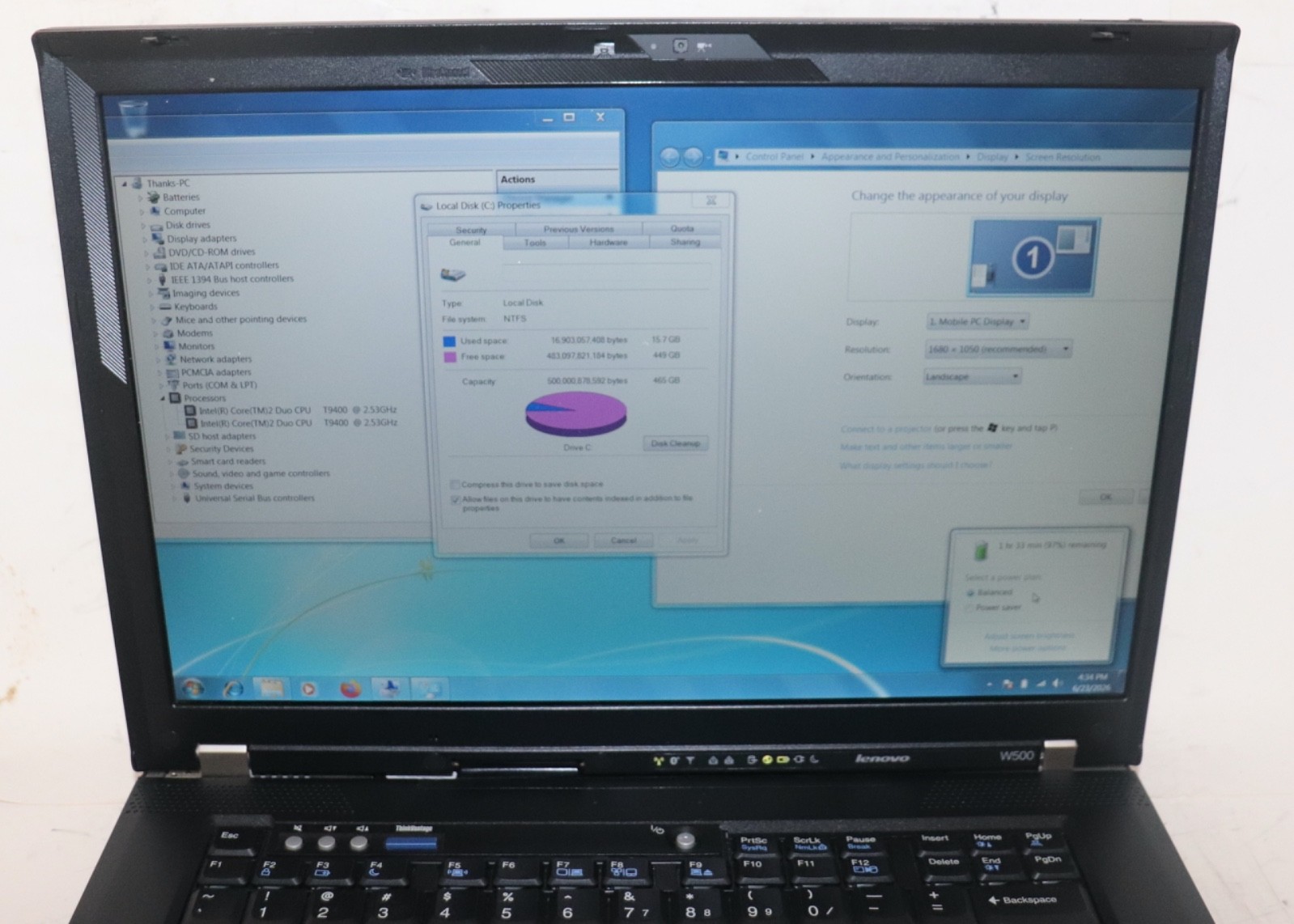 Lenovo ThinkPad W500|IntelCore Duo@2.53GHz|4GB RAM|500GB HDD|WIN 7 Prof|Webcam