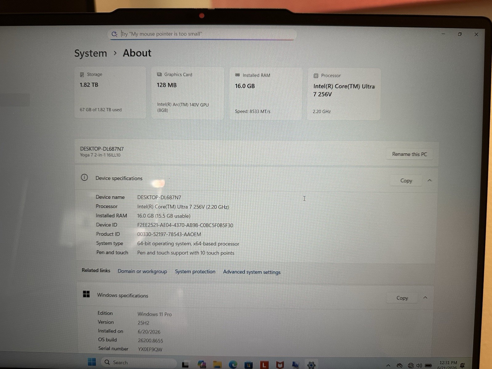 Lenovo Yoga 7 2-in-1 16ILL10 Laptop 16″ Ultra 7 256V, 16GB, 2TB SSD Win 11 Pro