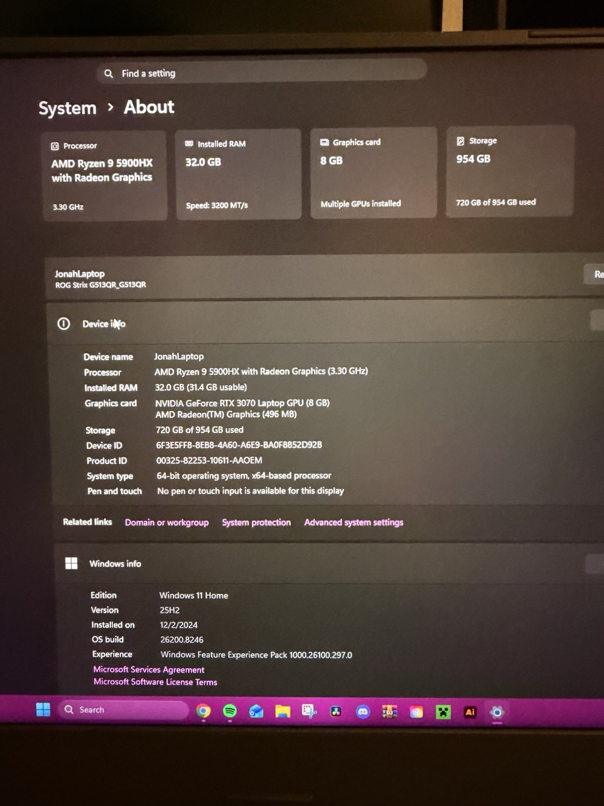 ASUS ROG Strix G513QR Gaming Laptop Ryzen 9 32GB 1000 GB SSD RTX 3070 Win11