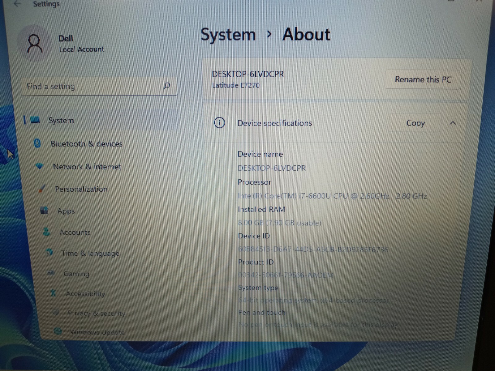 Dell Latitude E7270 12.5″ Intel Core i7-6600U 2.6GHz 8GB RAM 512GB SDD Win11 Pro