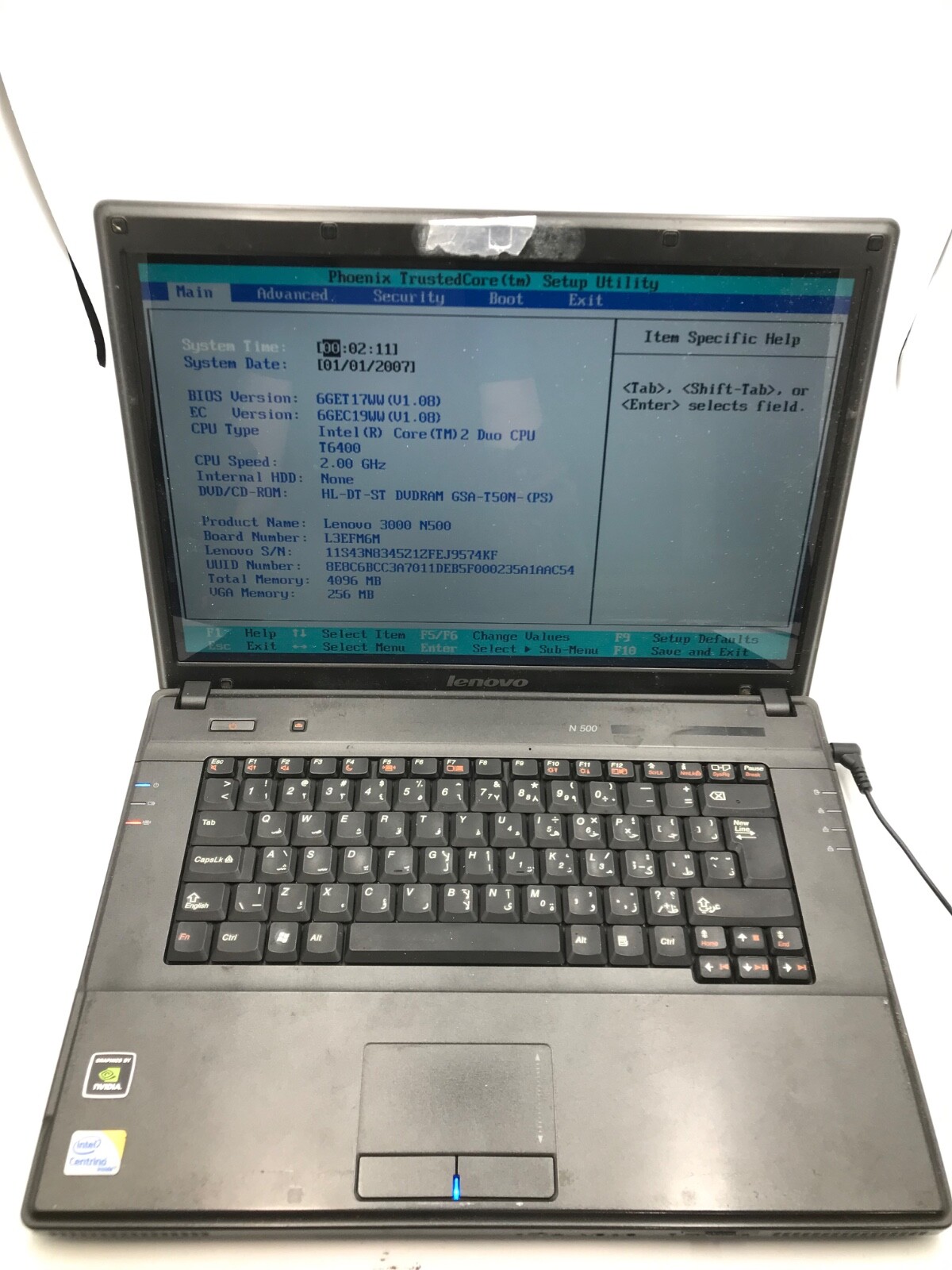 Lenovo 3000 N500 15″ Laptop Intel Core 2 Duo NVIDIA GPU 4gb RAM-Missing Parts-MZ