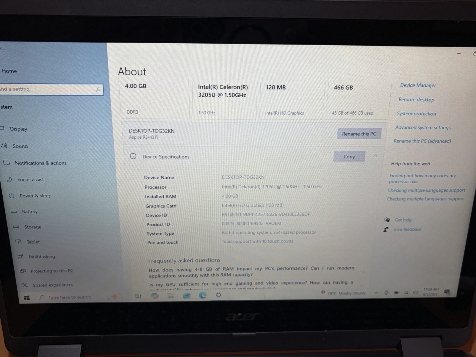 Acer Aspire R14 R3-431T 14in Touchscreen Laptop Celeron 4GB 500GB Win10