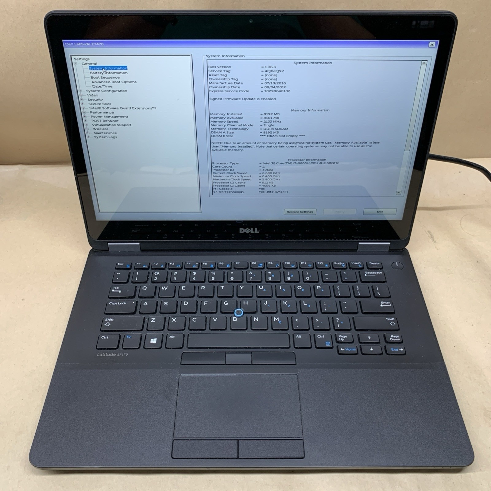 Dell Latitude E7470 Touchscreen 14″ i7-6600U@2.6GHz, 8GB RAM, No SSD, No OS