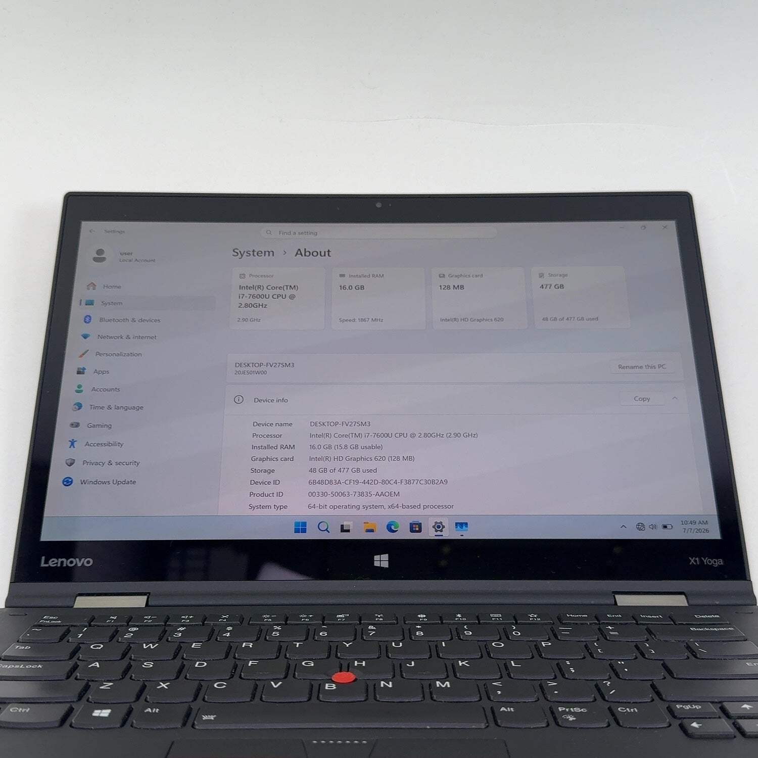 Lenovo ThinkPad X1 Yoga Gen 2 20JE 14″ i7-7600u 2.8GHz 16GB RAM 512GB SSD