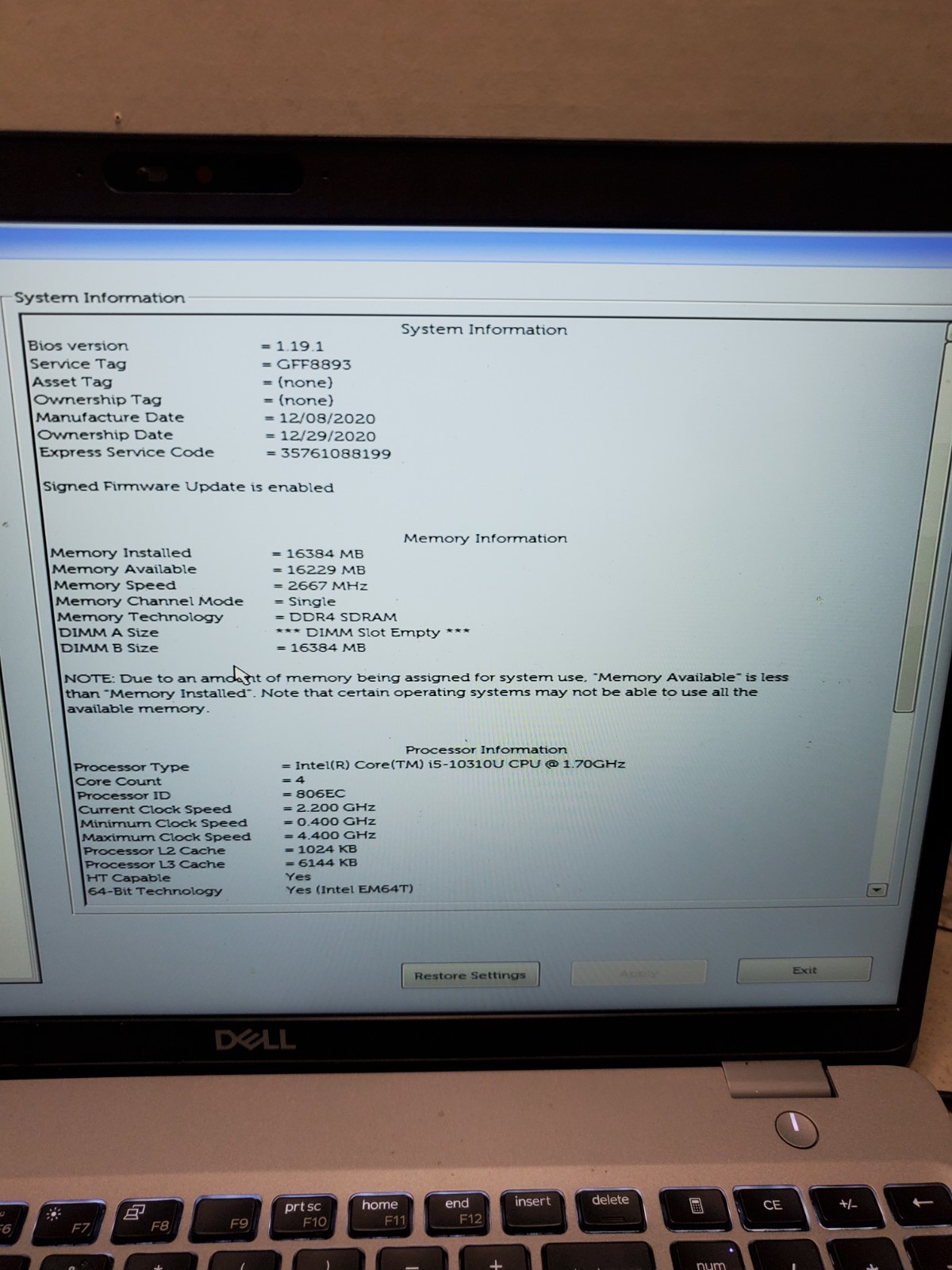 Dell Latitude 5510 15.6″ Laptop i5-10310U 16GB RAM No HDD/SSD/OS! READ! #69