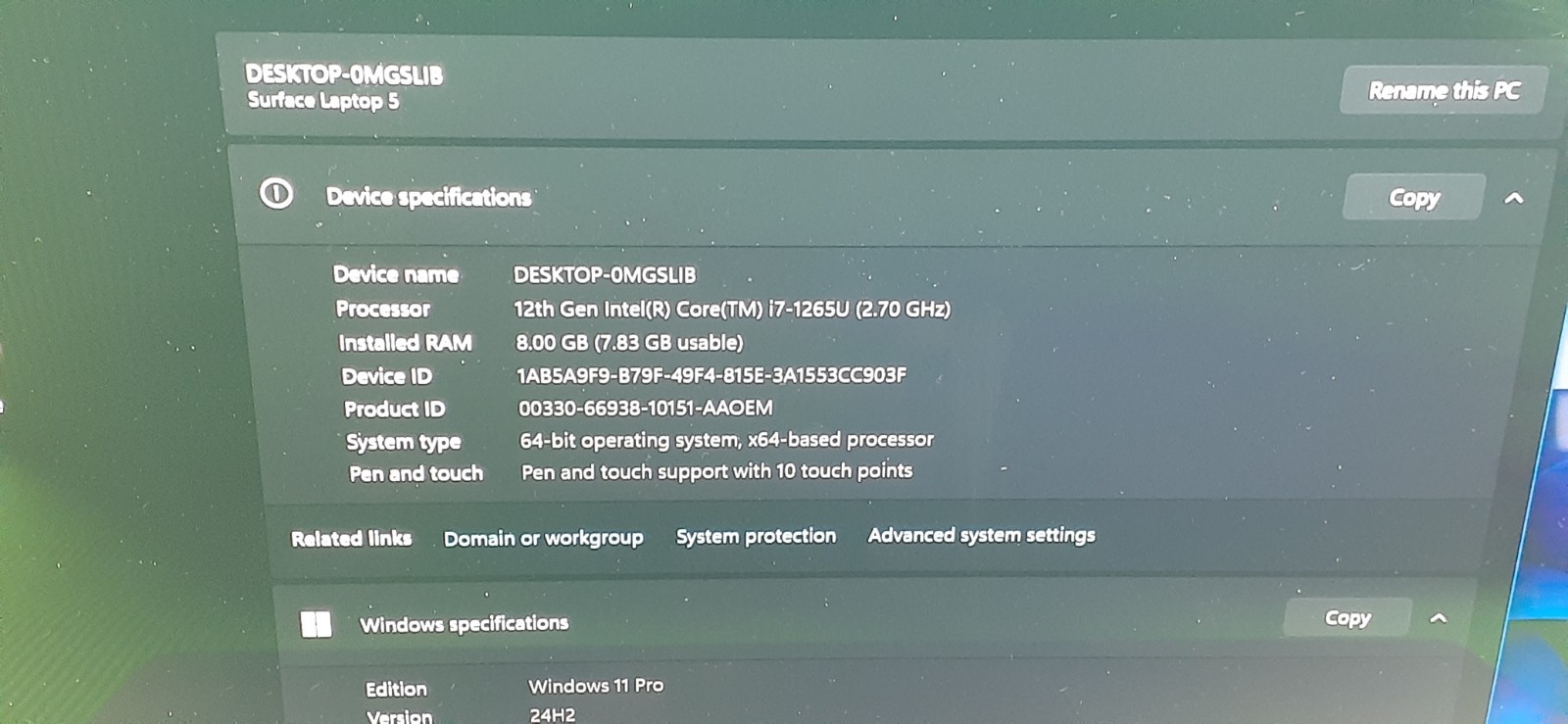 Microsoft Surface Laptop 5 Intel Core i7-1265U 2.70GHz 15″ 8GB 240GB SSD W11P