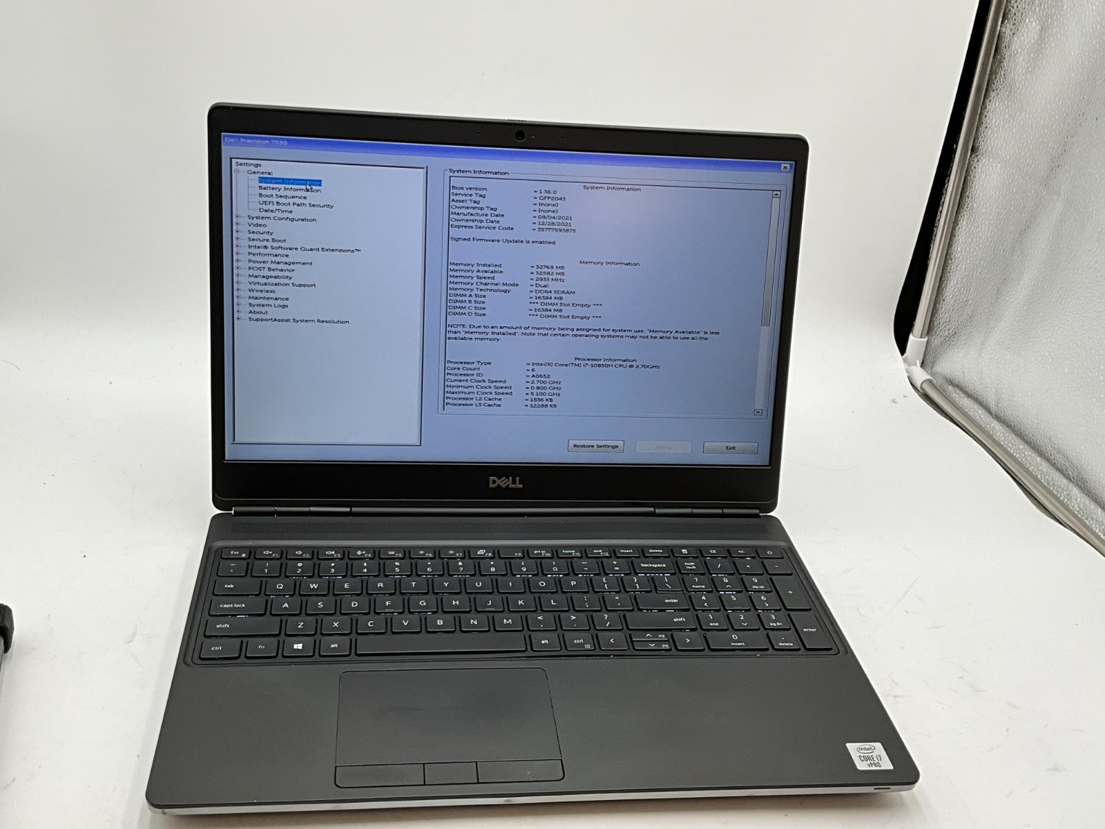 DELL Precision 7550 i7-10850H 2.70gh 32gb 512gb T2000 15.6″ LAPTOP GFP2043