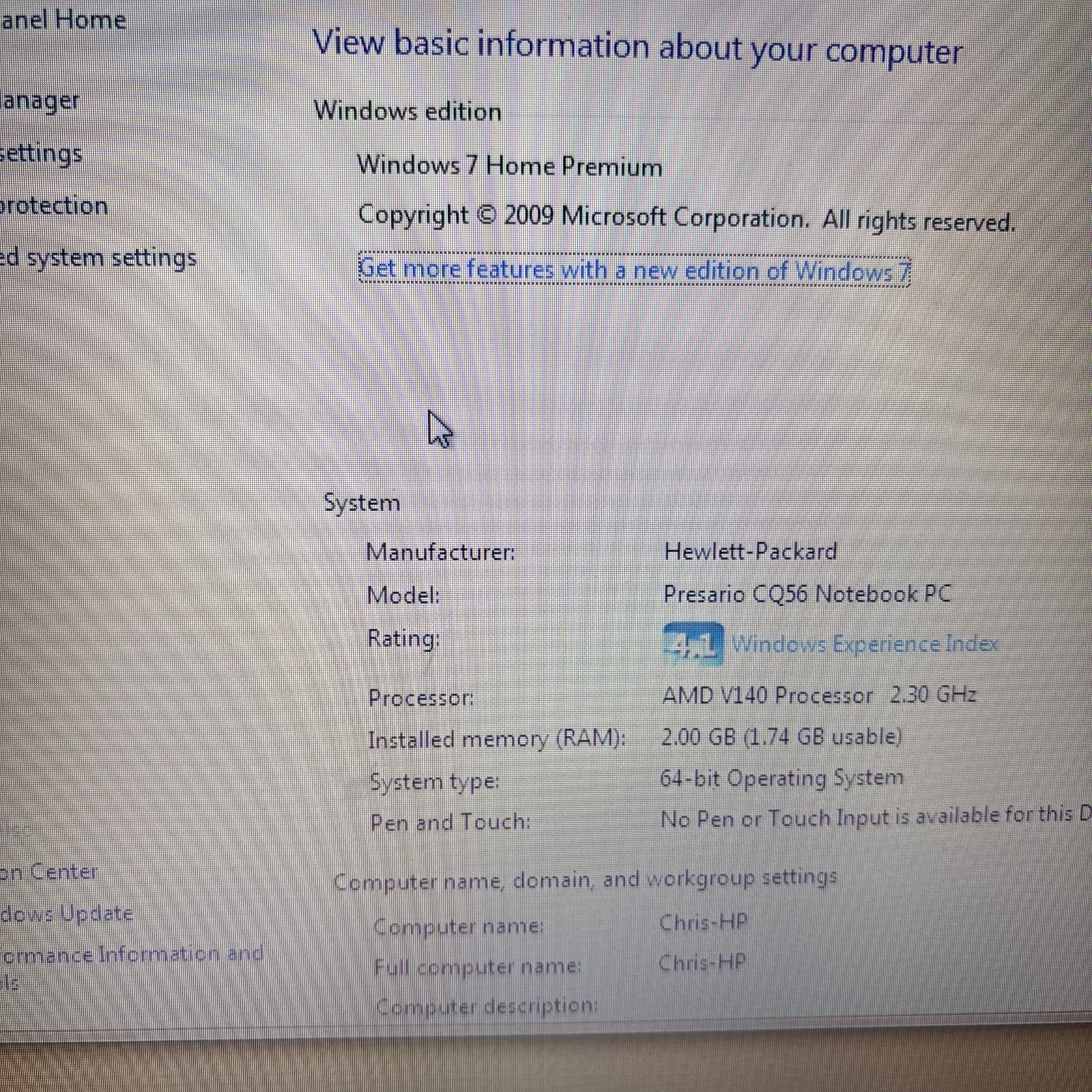 15.6″ Compaq Presario 250GB VGA LAN DVDRW CQ56 Hard Drive Included