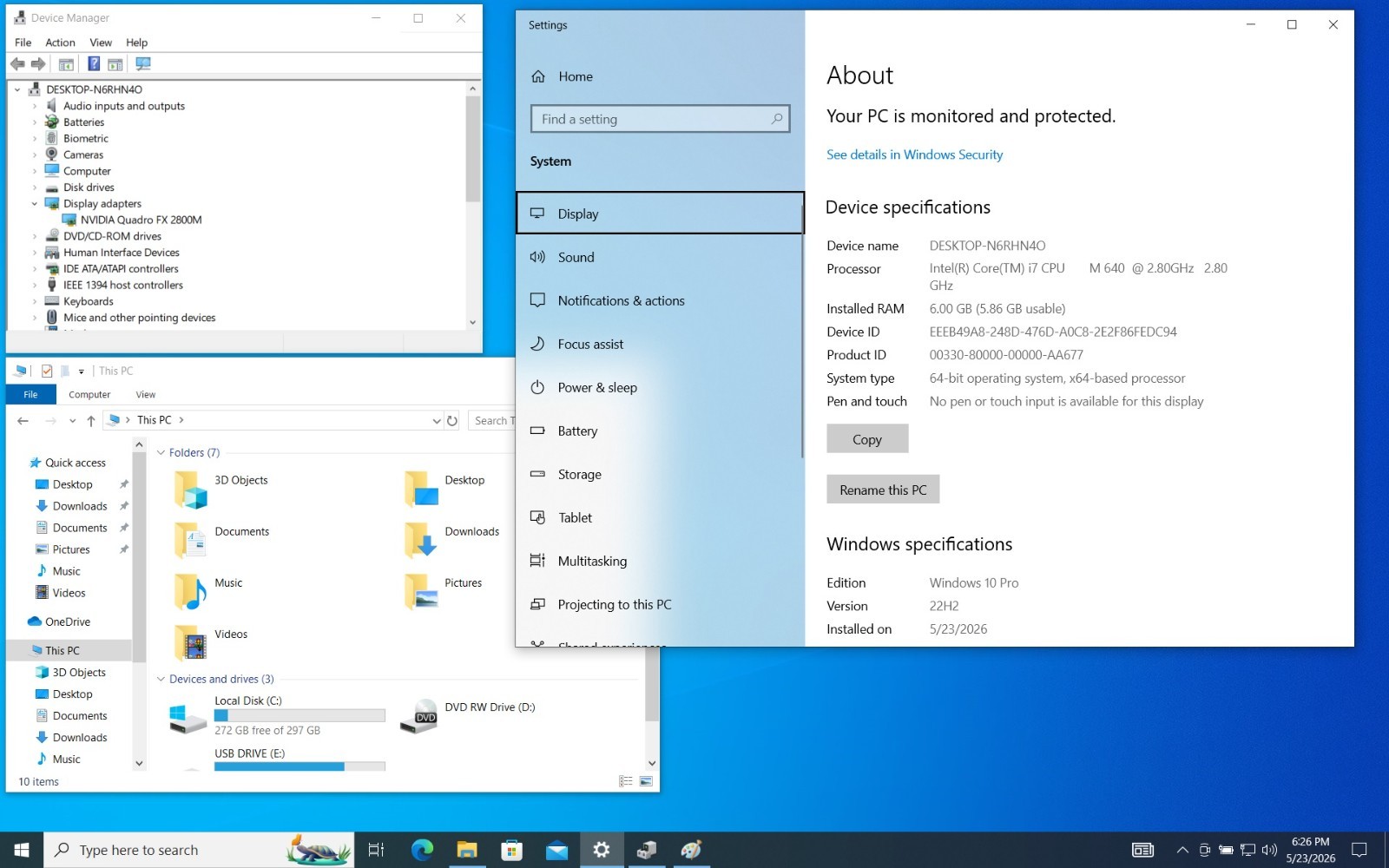 HP Elitebook – 8740W Intel Core i7 CPU M640, 6GB RAM, Windows 10 Pro, 297GB HDD