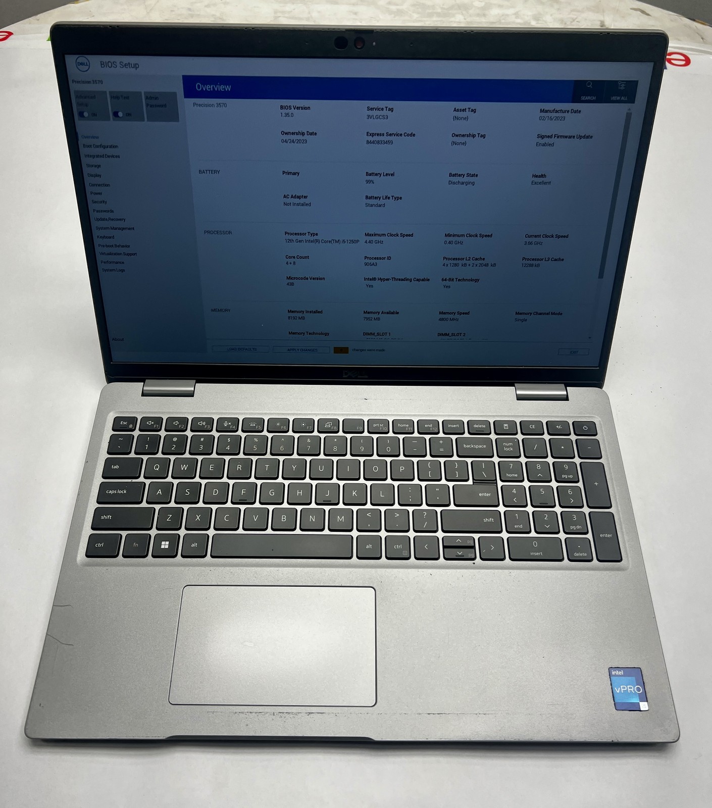 Dell Precision 3570 intel core i5-1250P, 8Gb, 256GB, Windows 11 Pro