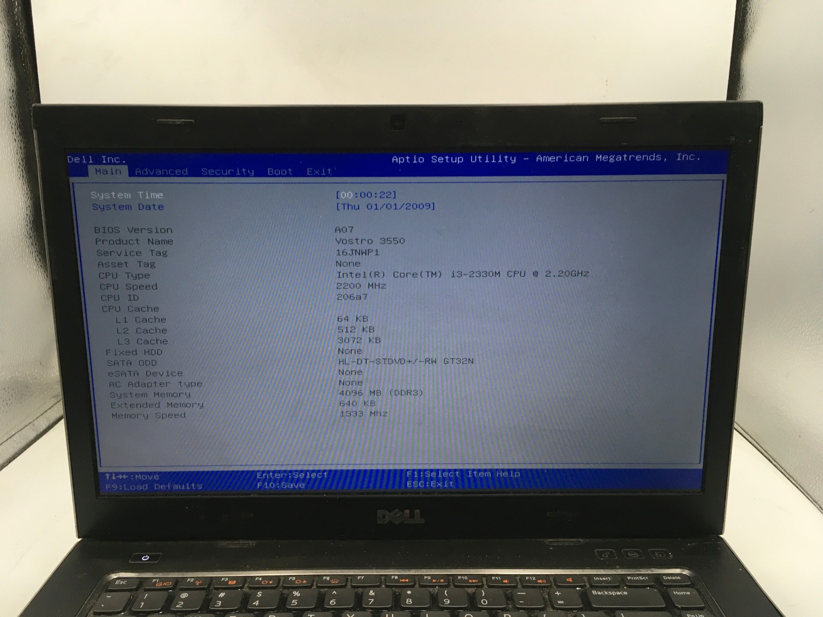 DELL VOSTRO 3550 – BOOTS TO BIOS – INTEL I3 2330M – NO RAM – 15″ – READ DESC-BB