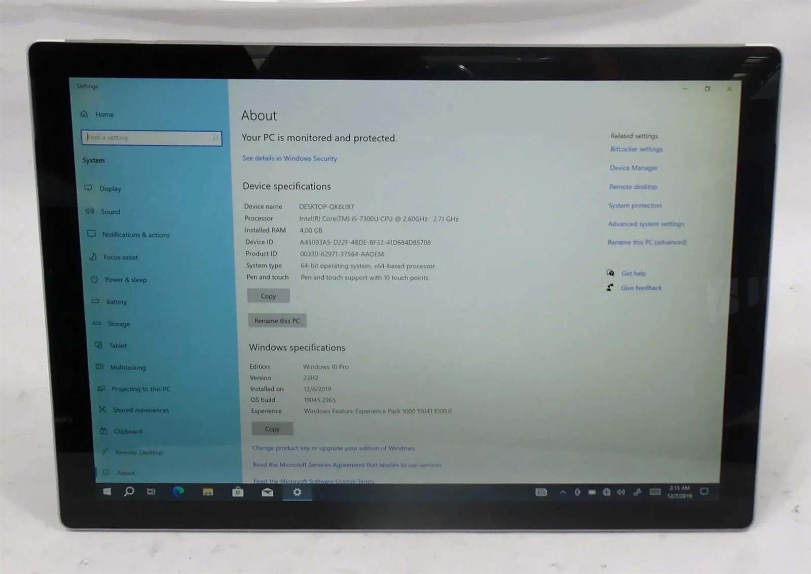 Microsoft Surface Pro 5 1796 Core i5-7300U 2.60GHz 4GB 128GB
